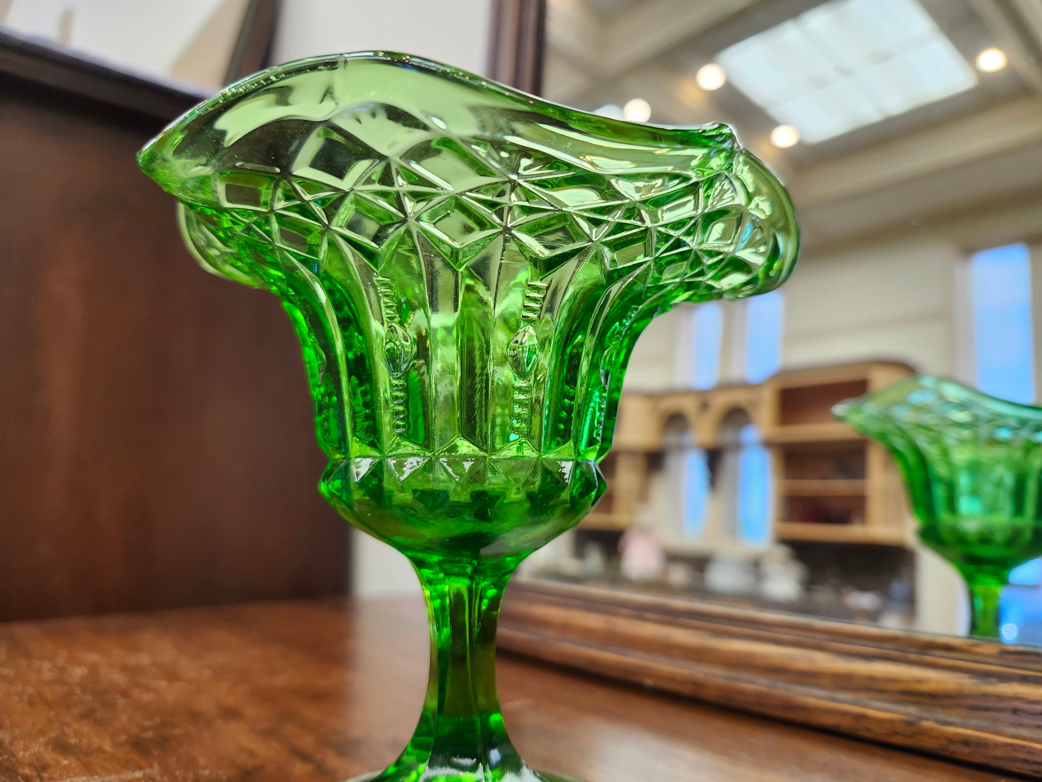 Green glass candy dish