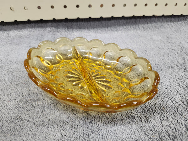 Amber glass candy dish