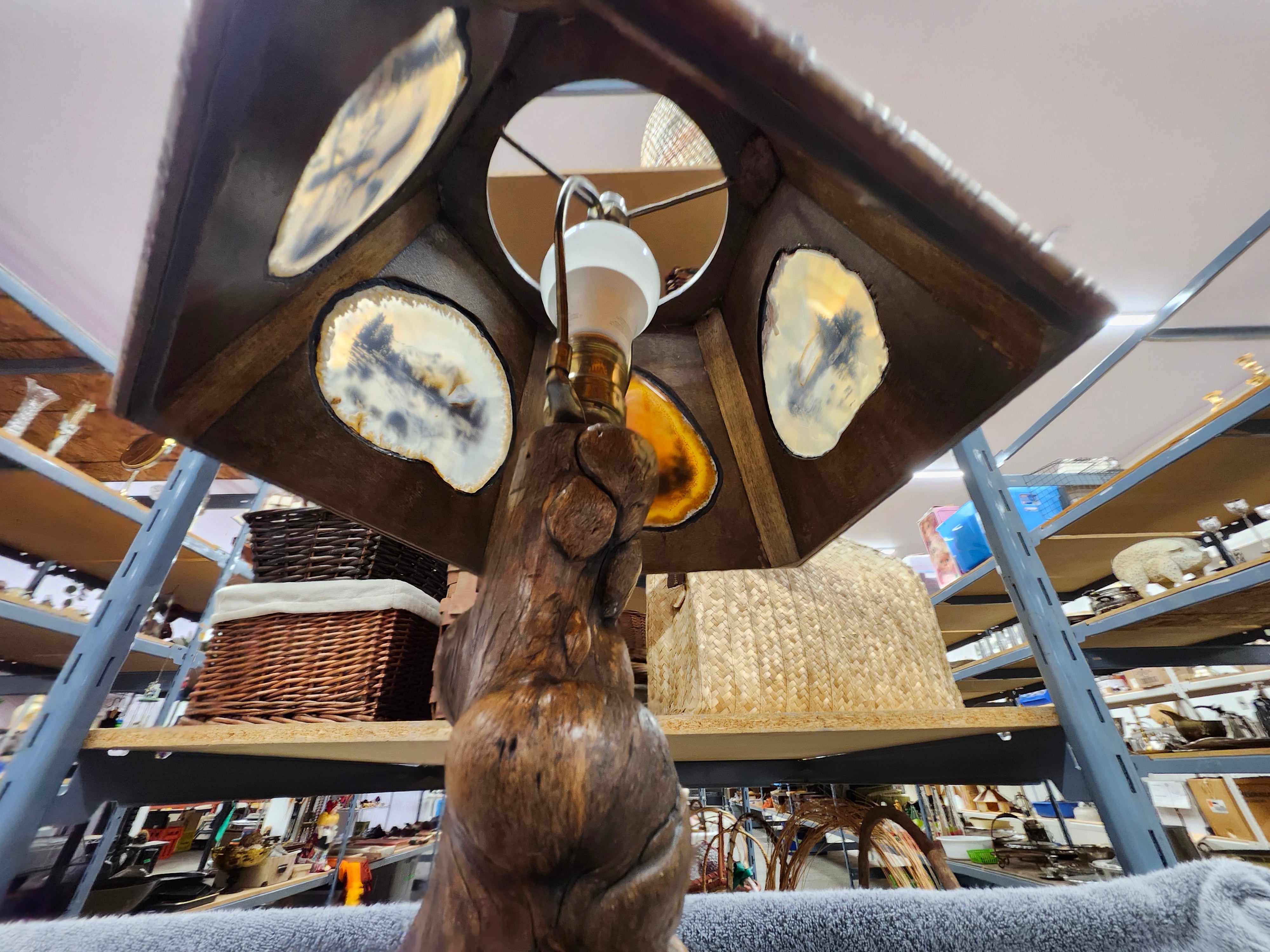 Wood table top lamp
