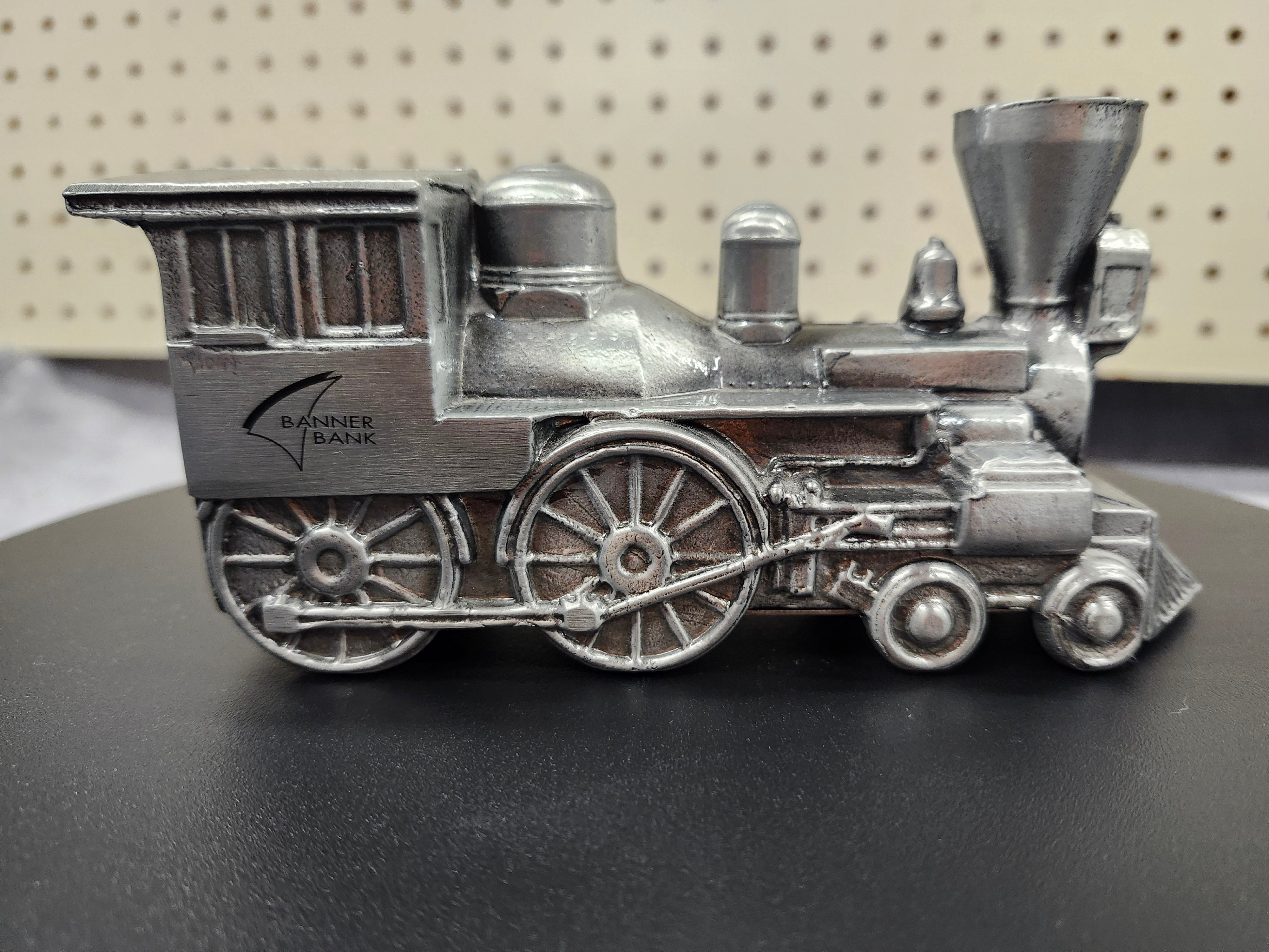 Metal train piggy bank