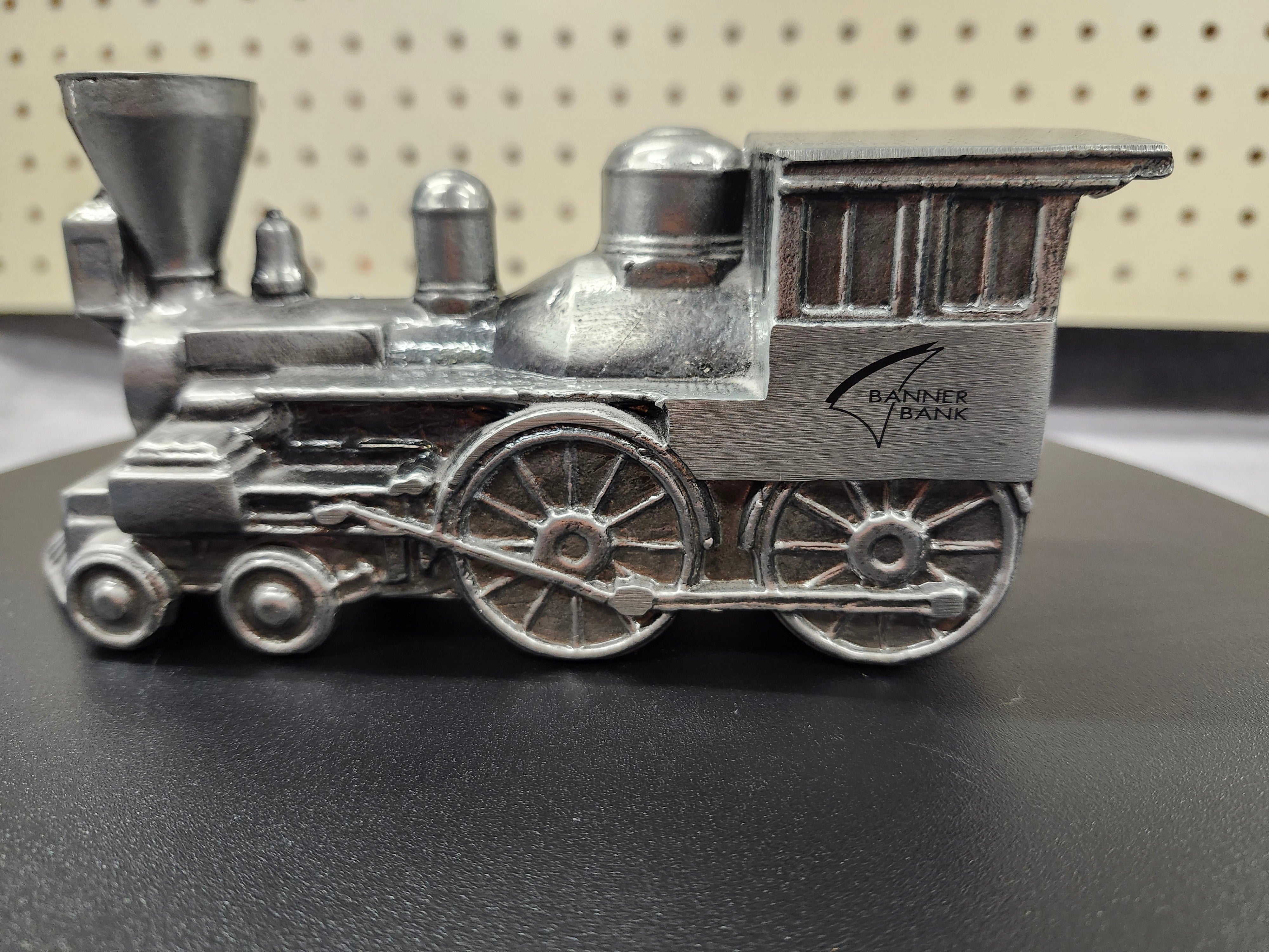 Metal train piggy bank