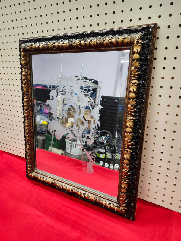 Aboriginal hand-made etched mirror of horse