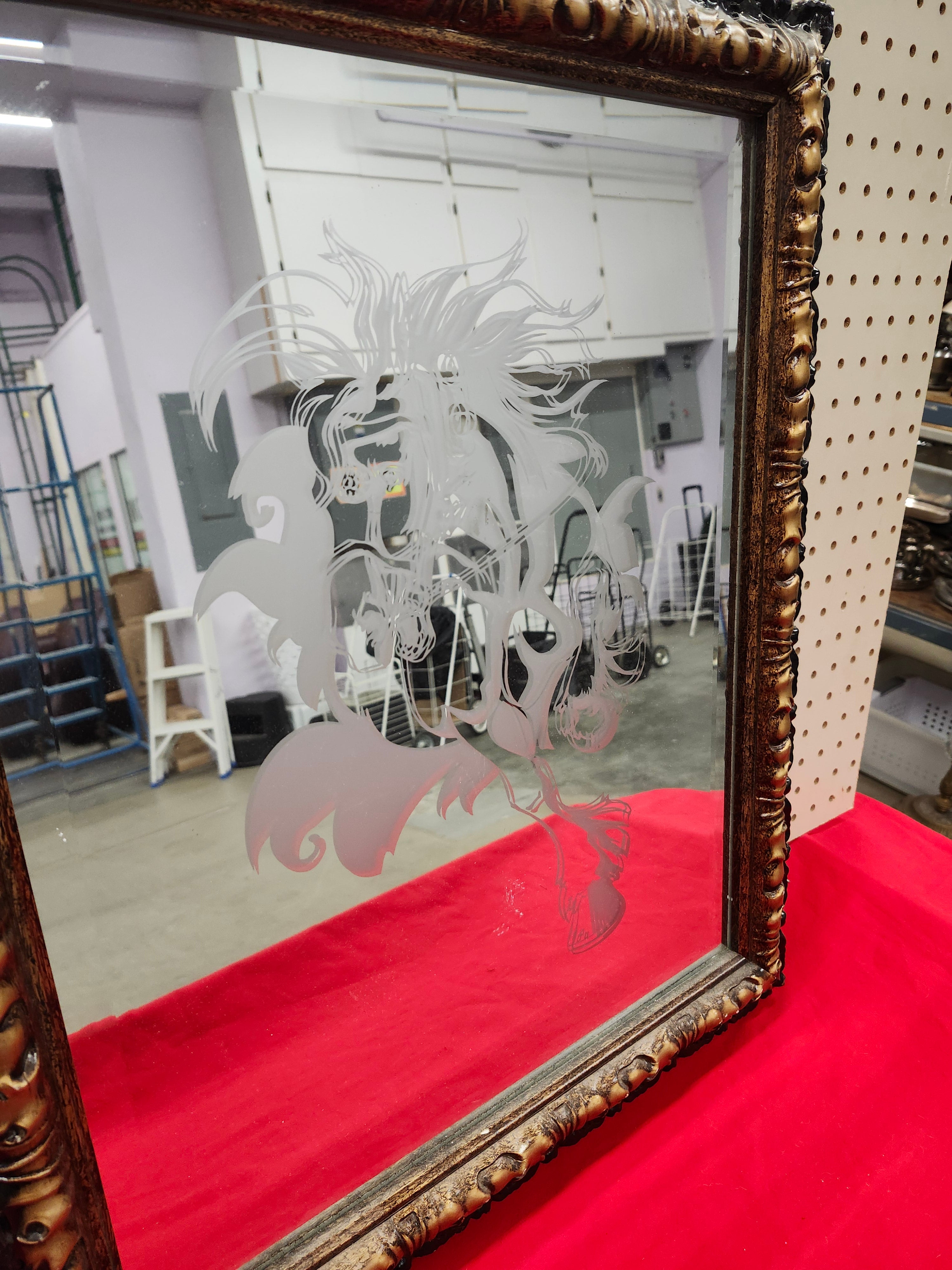 Aboriginal hand-made etched mirror of horse