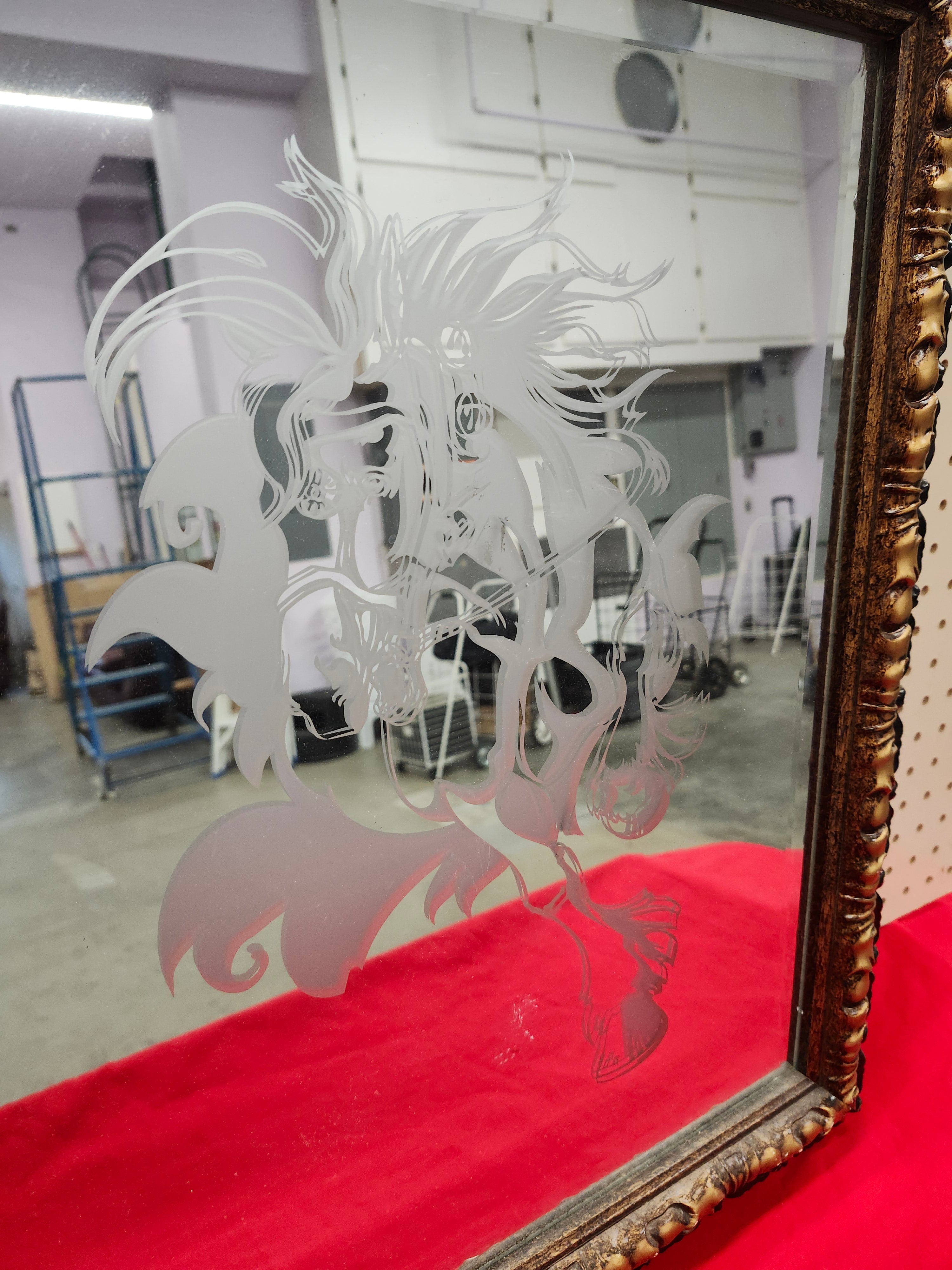 Aboriginal hand-made etched mirror of horse