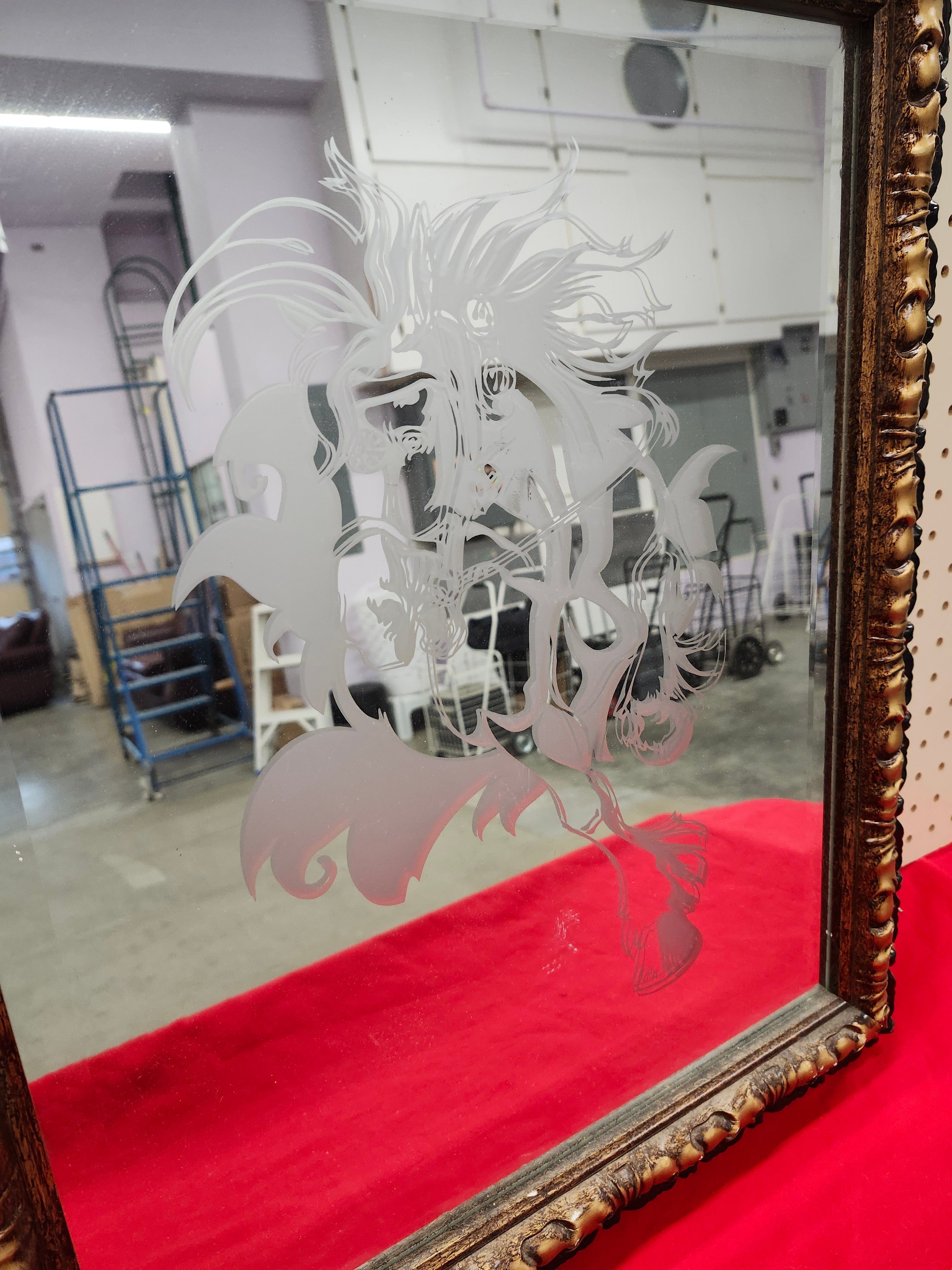 Aboriginal hand-made etched mirror of horse