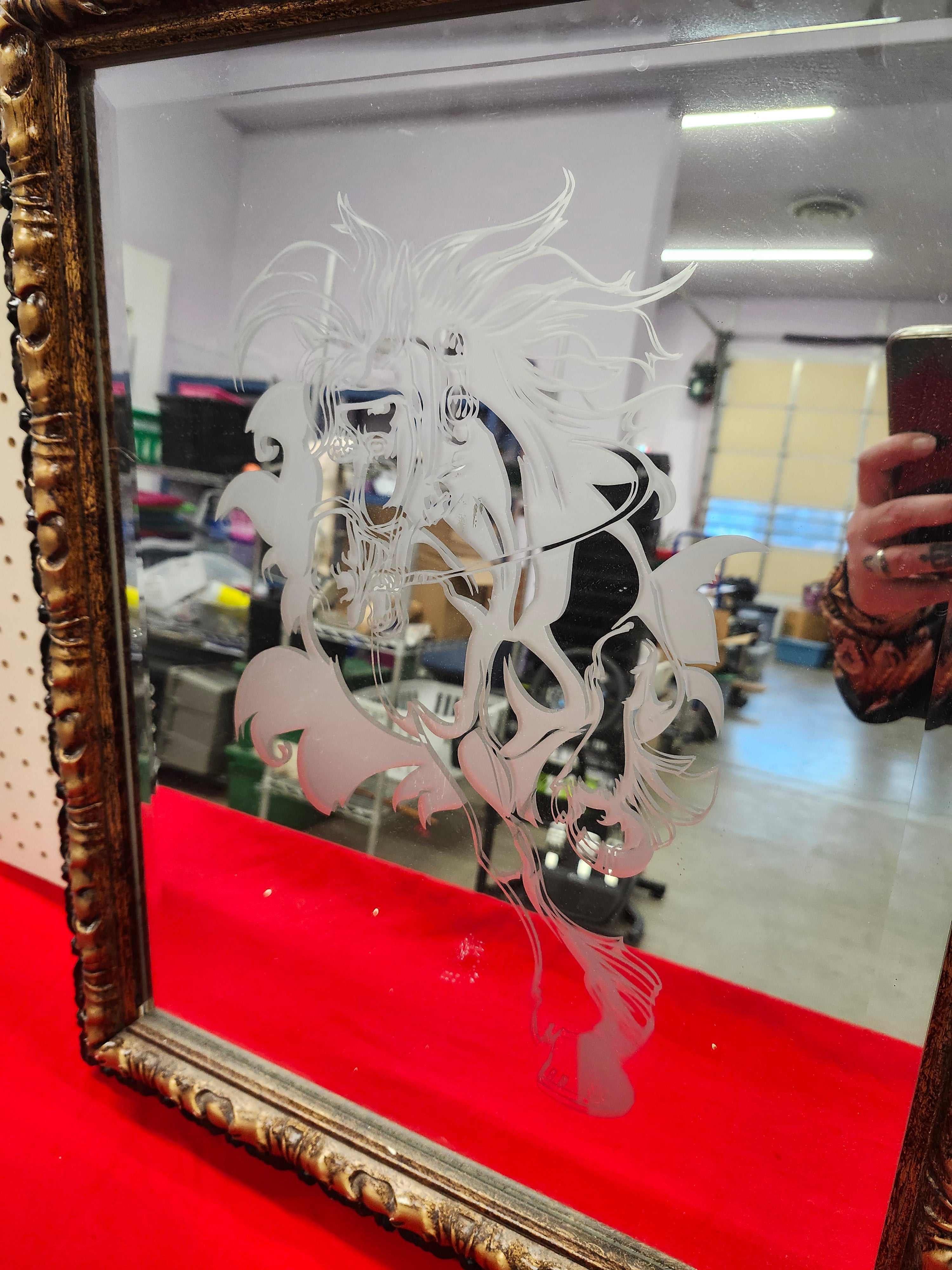 Aboriginal hand-made etched mirror of horse