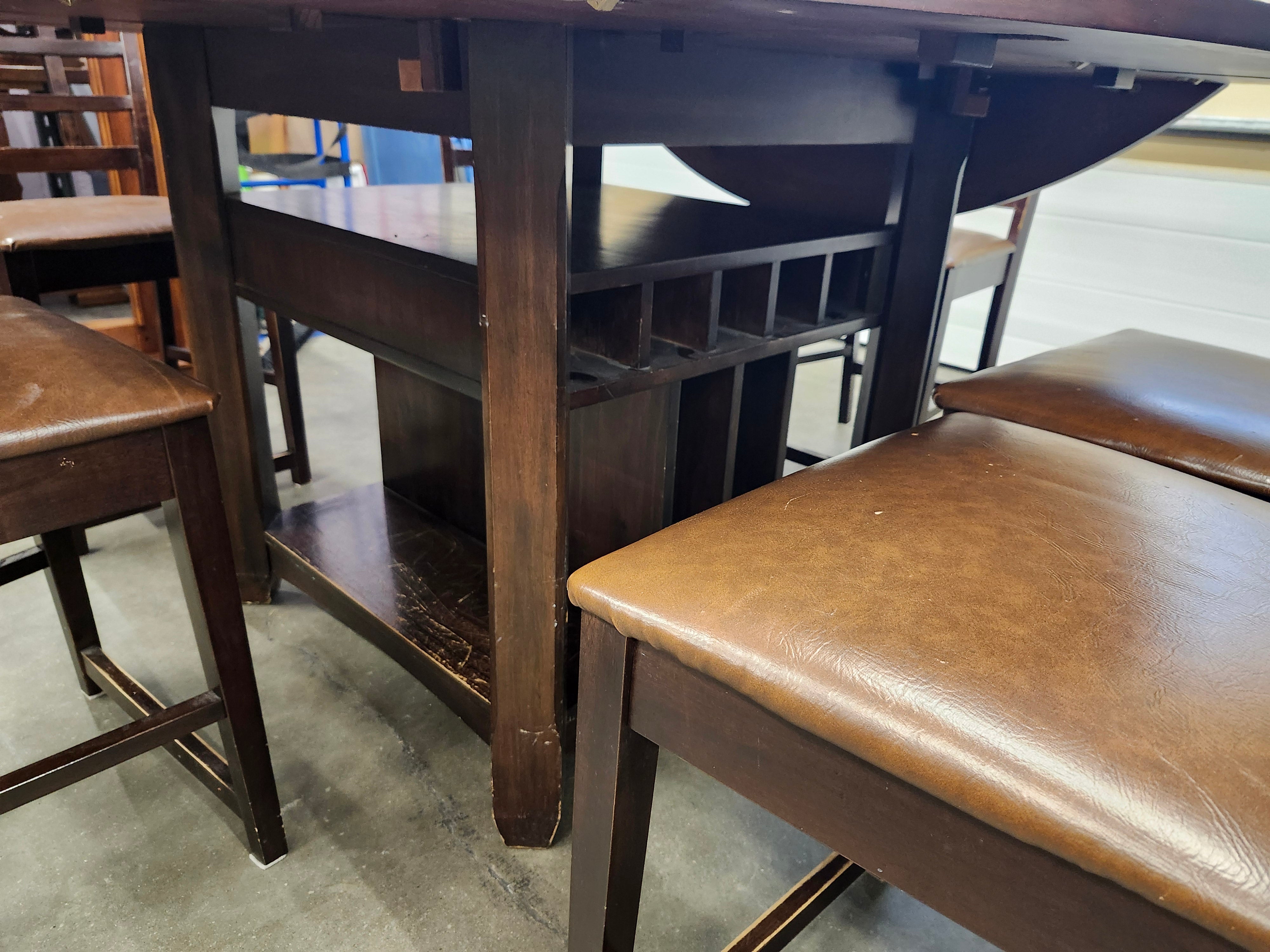 Dining set with 4 drop sides on each corner & 6 chairs with storage underneath table