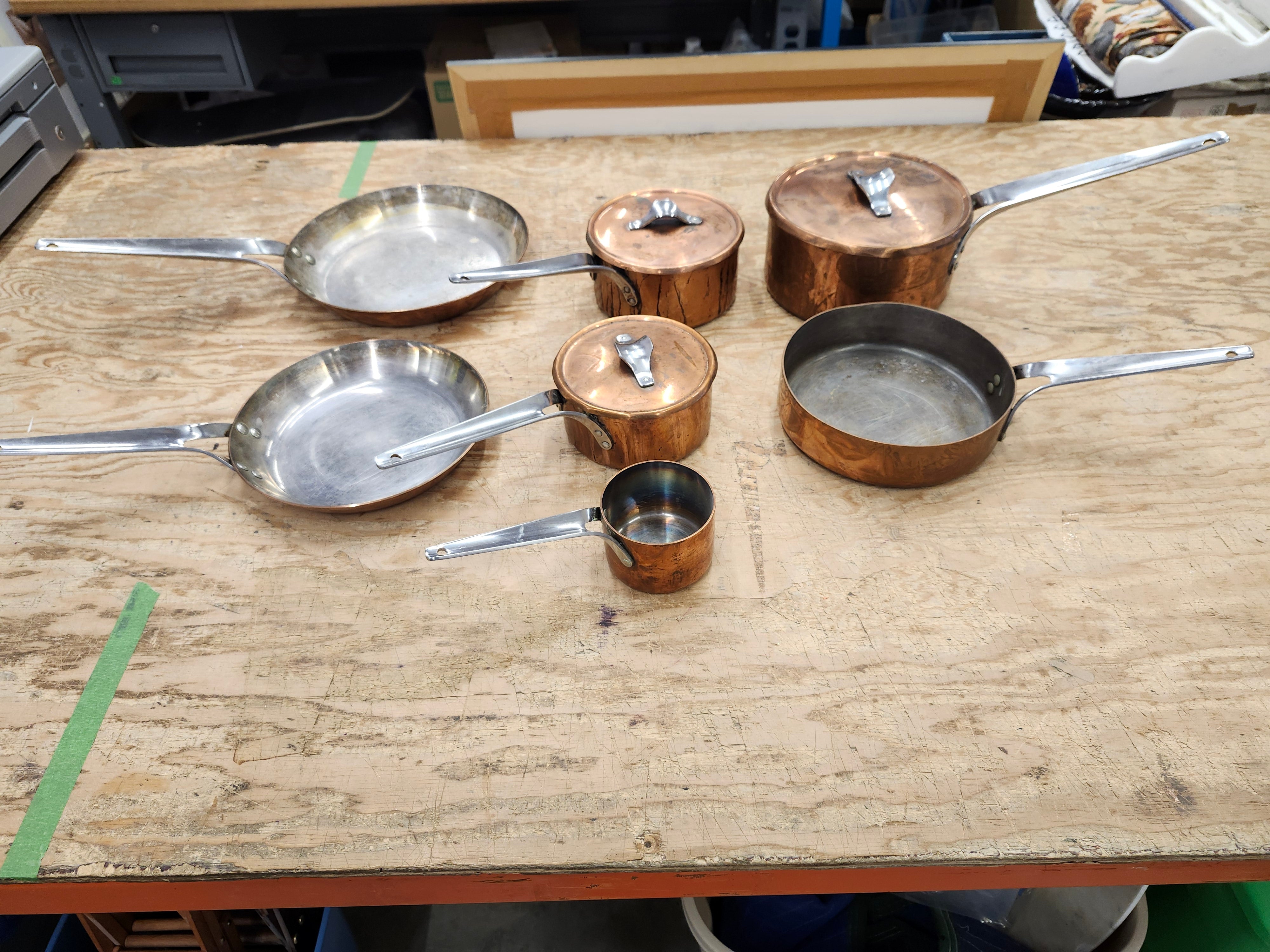 Copper frying pans and pots