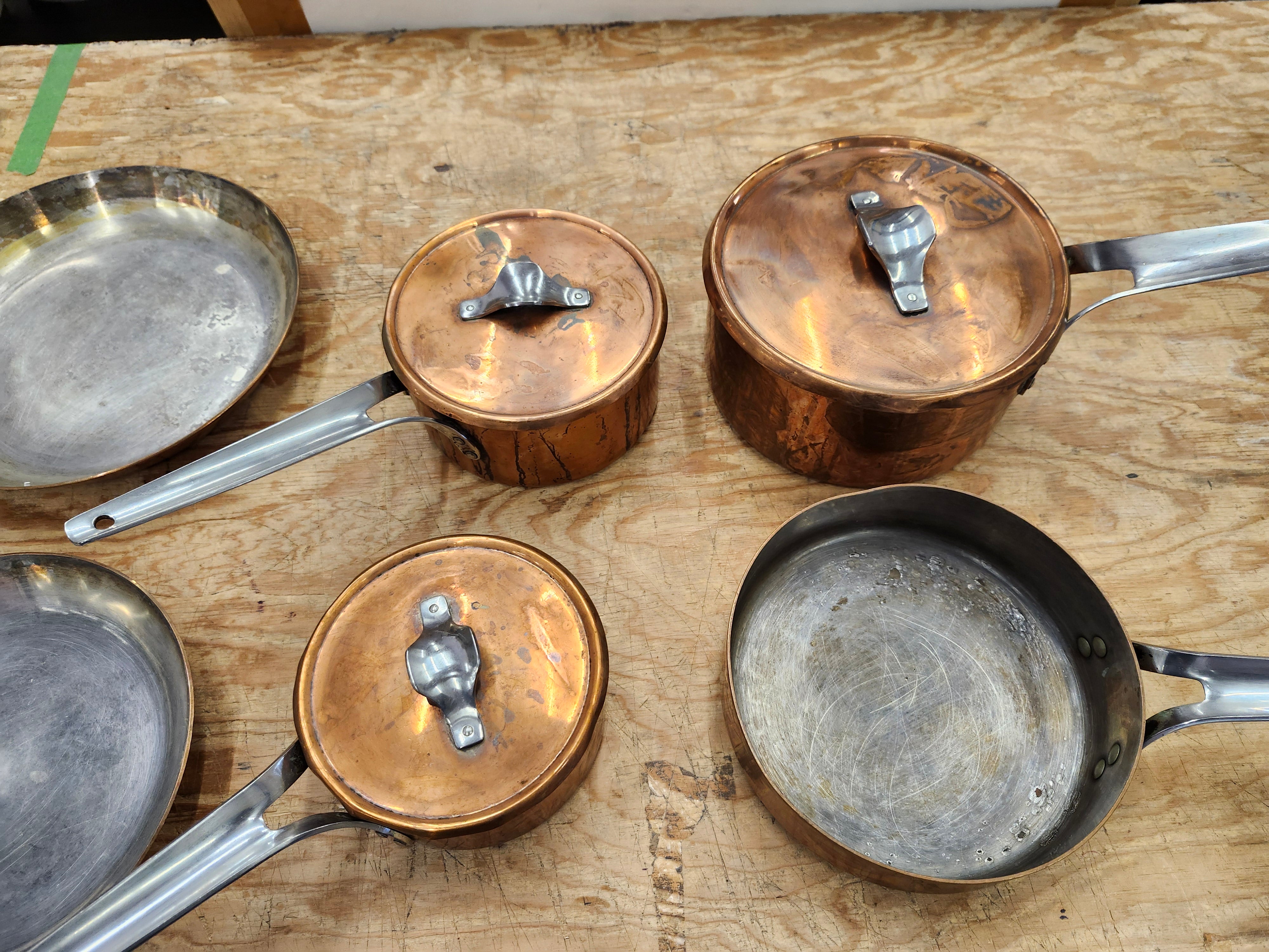 Copper frying pans and pots