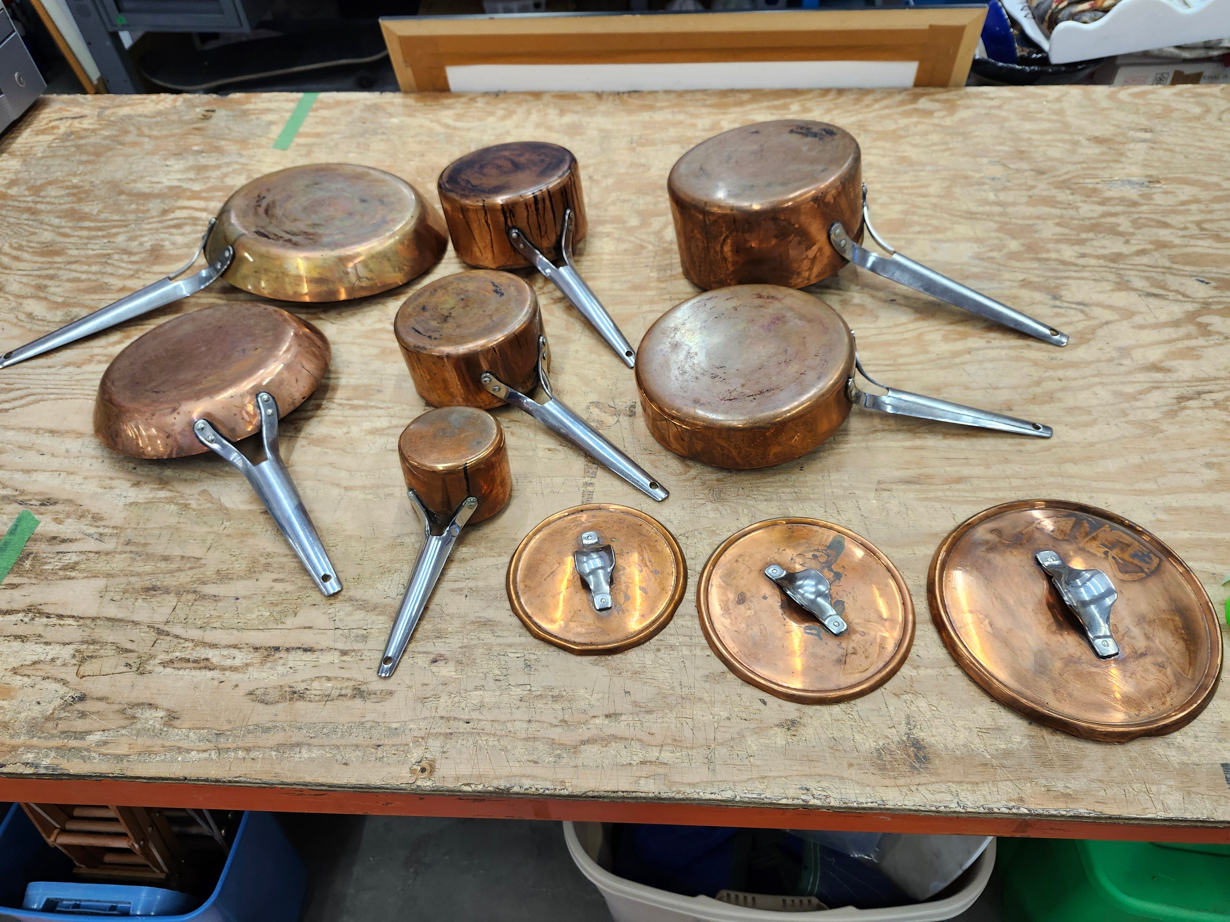 Copper frying pans and pots