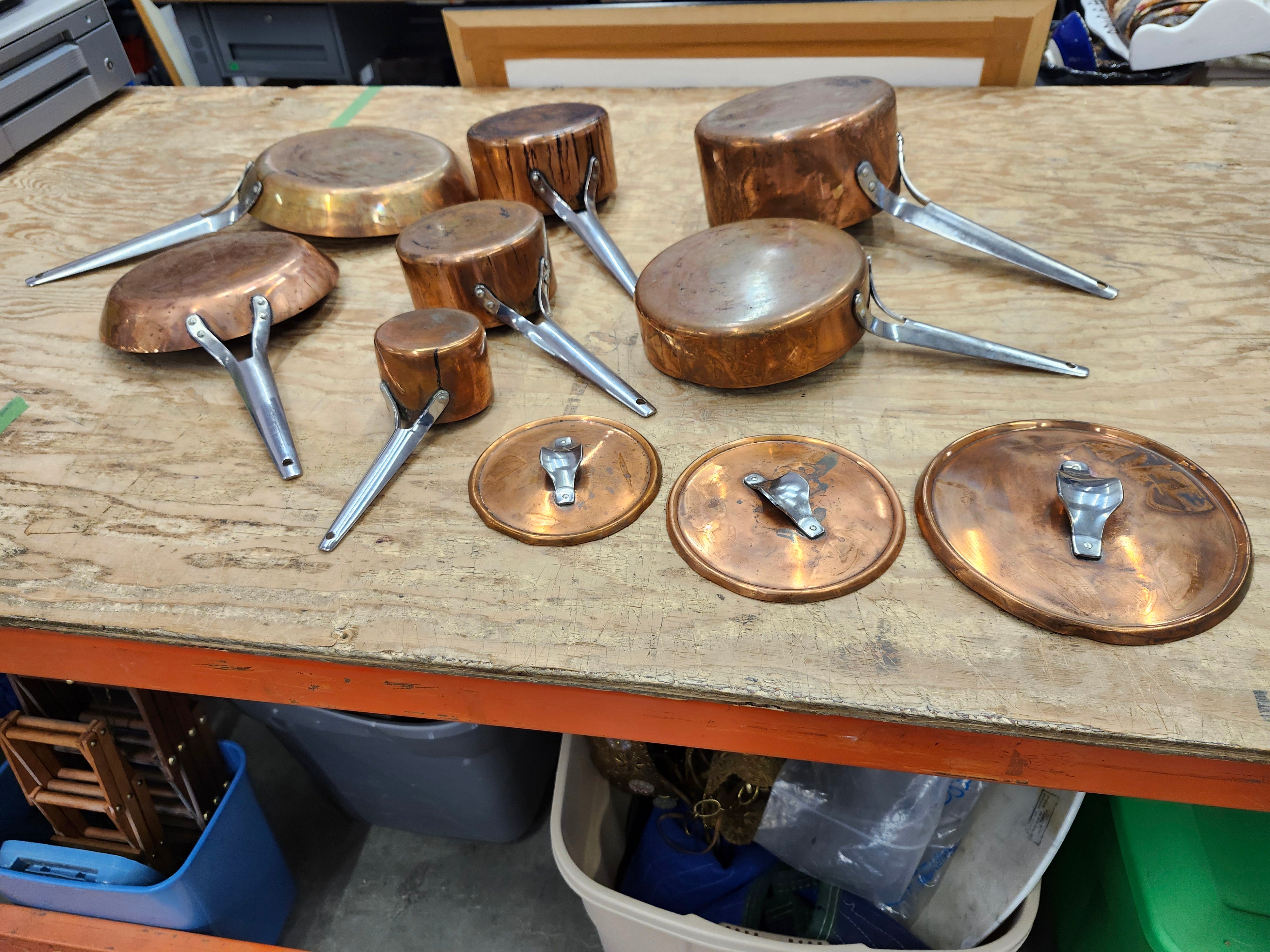 Copper frying pans and pots