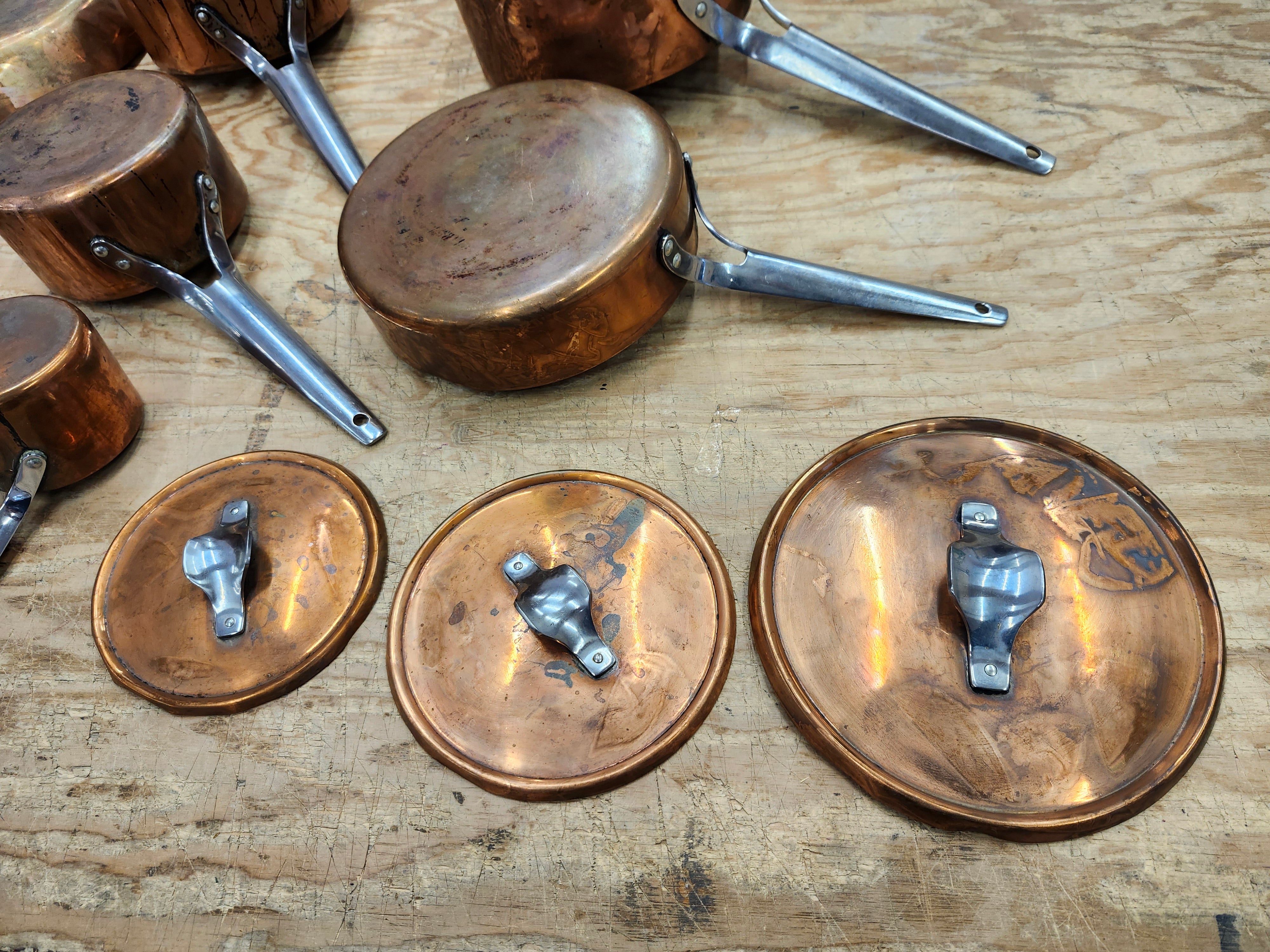 Copper frying pans and pots