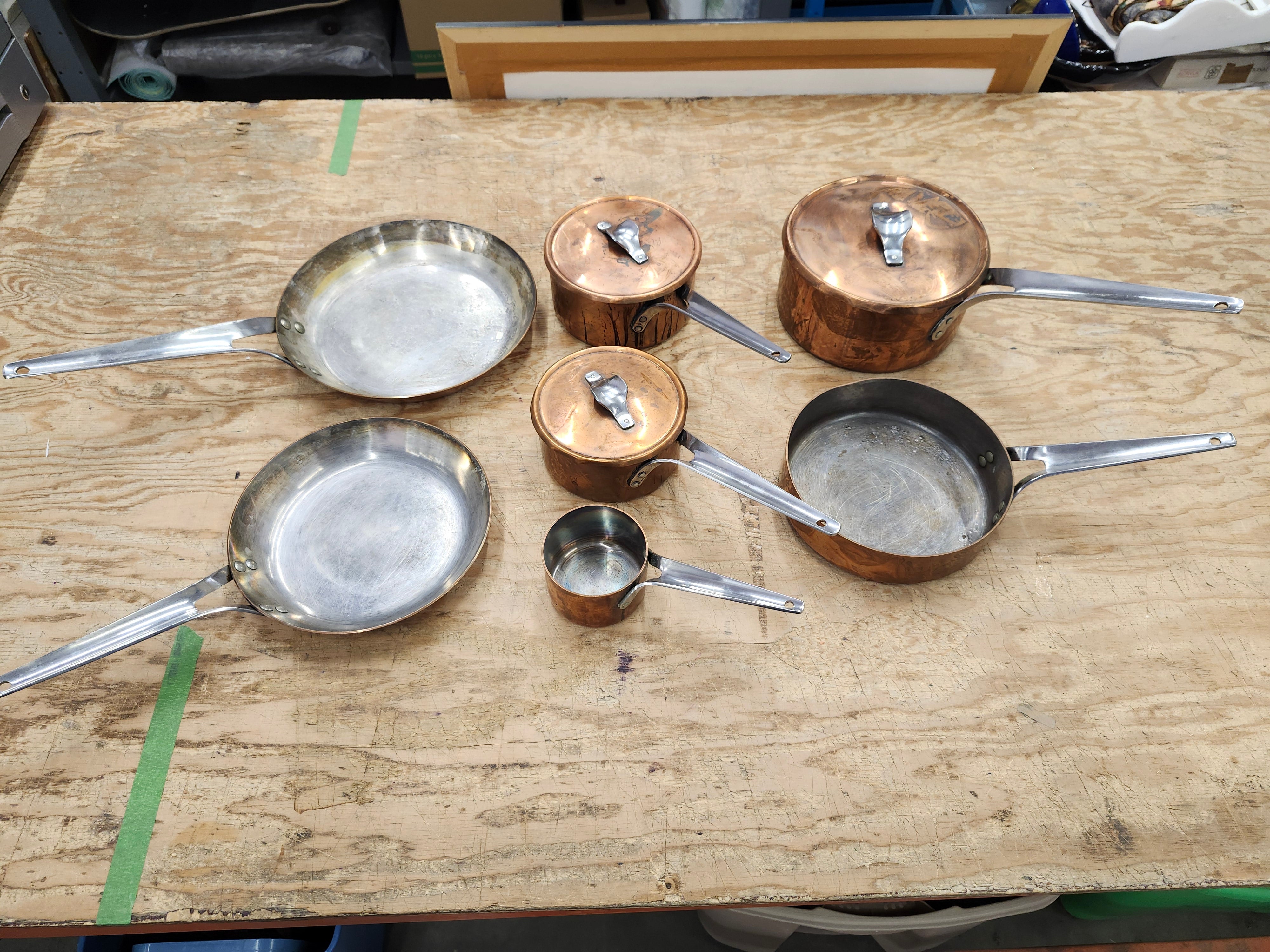 Copper frying pans and pots