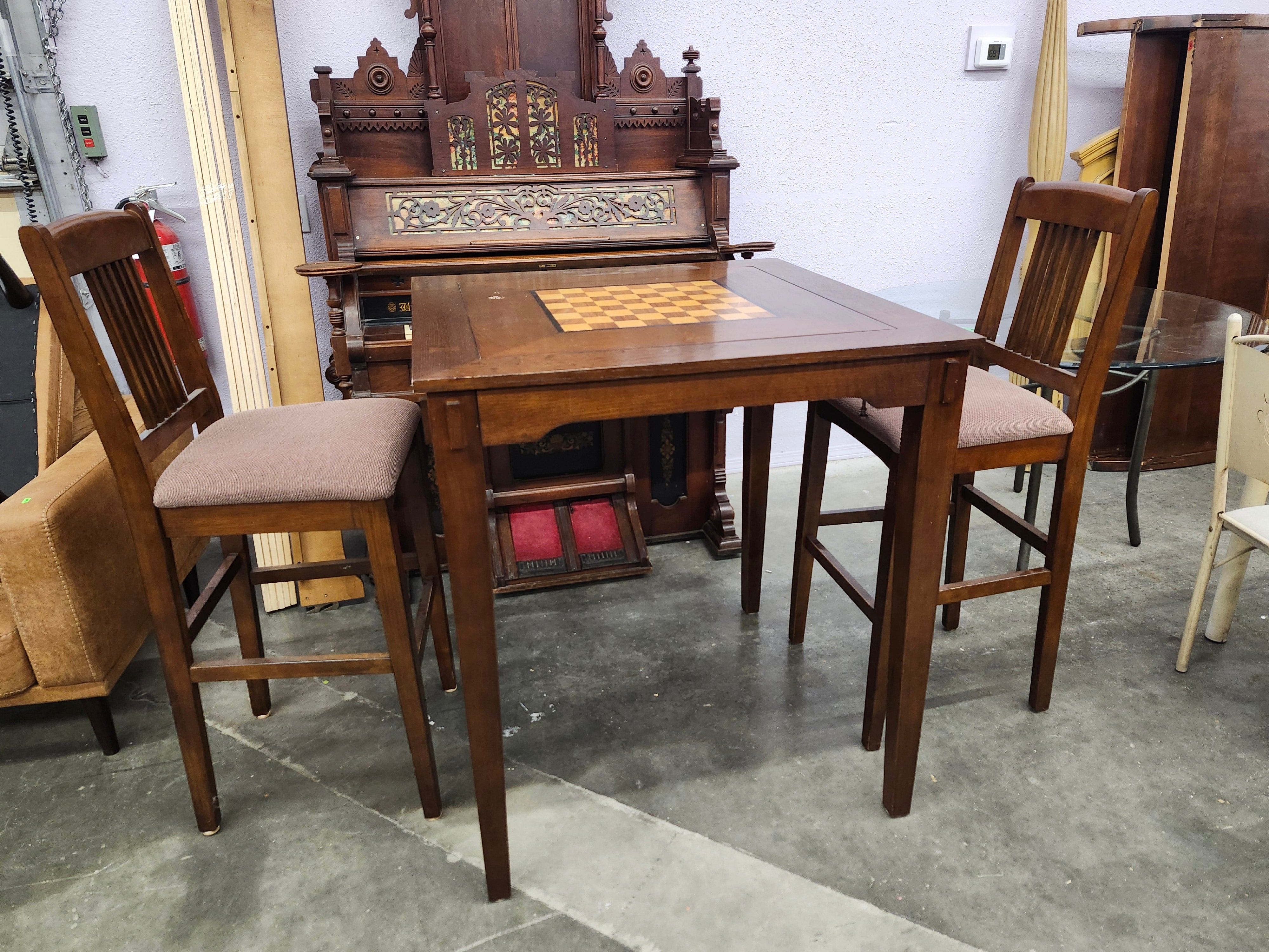 Bar height game table & 2 chairs