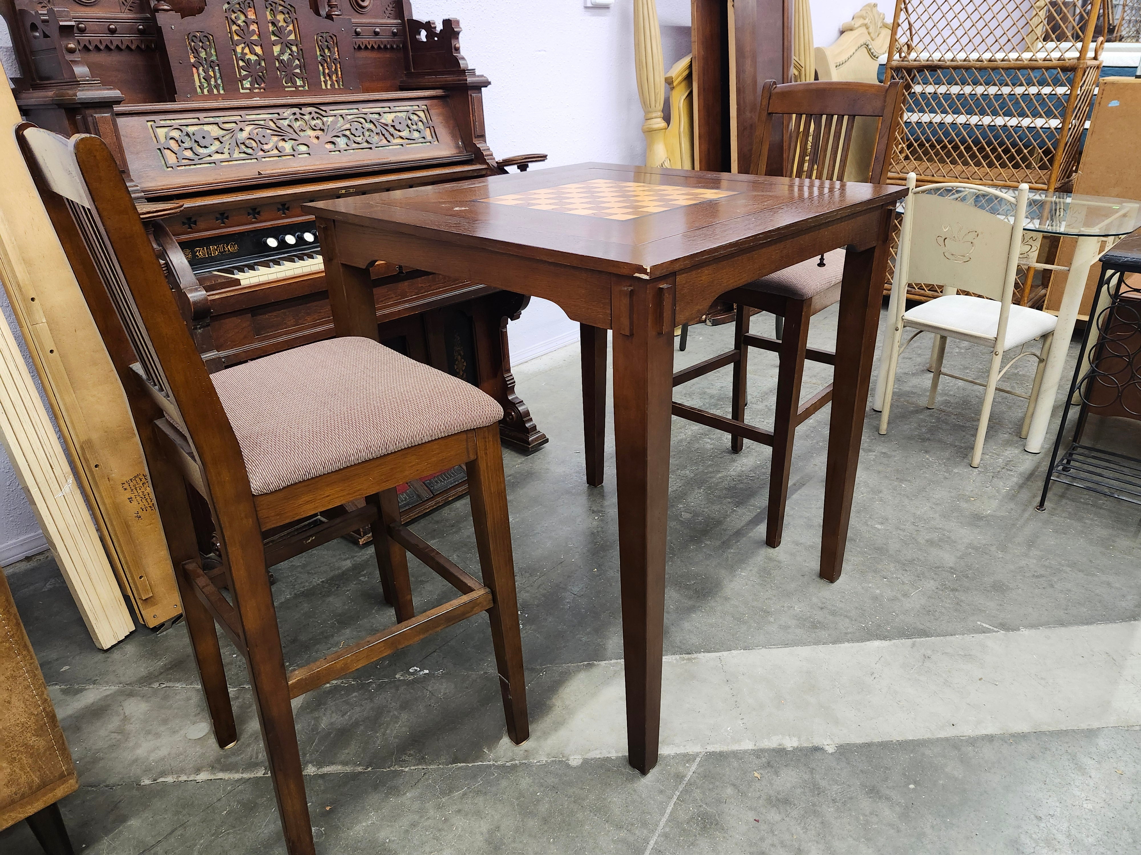 Bar height game table & 2 chairs
