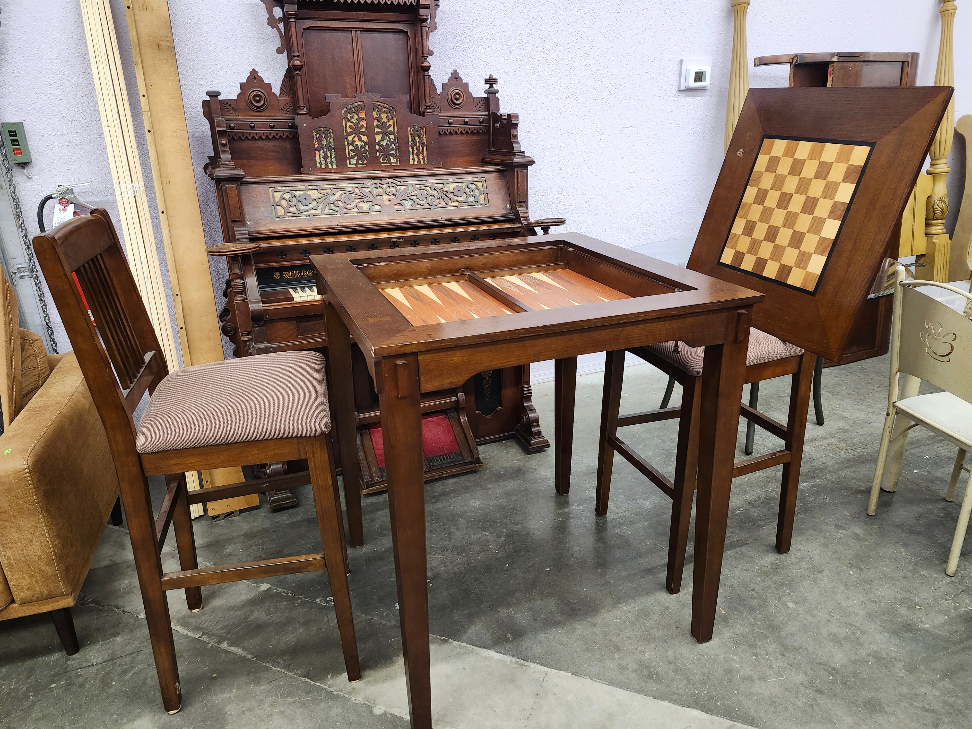 Bar height game table & 2 chairs