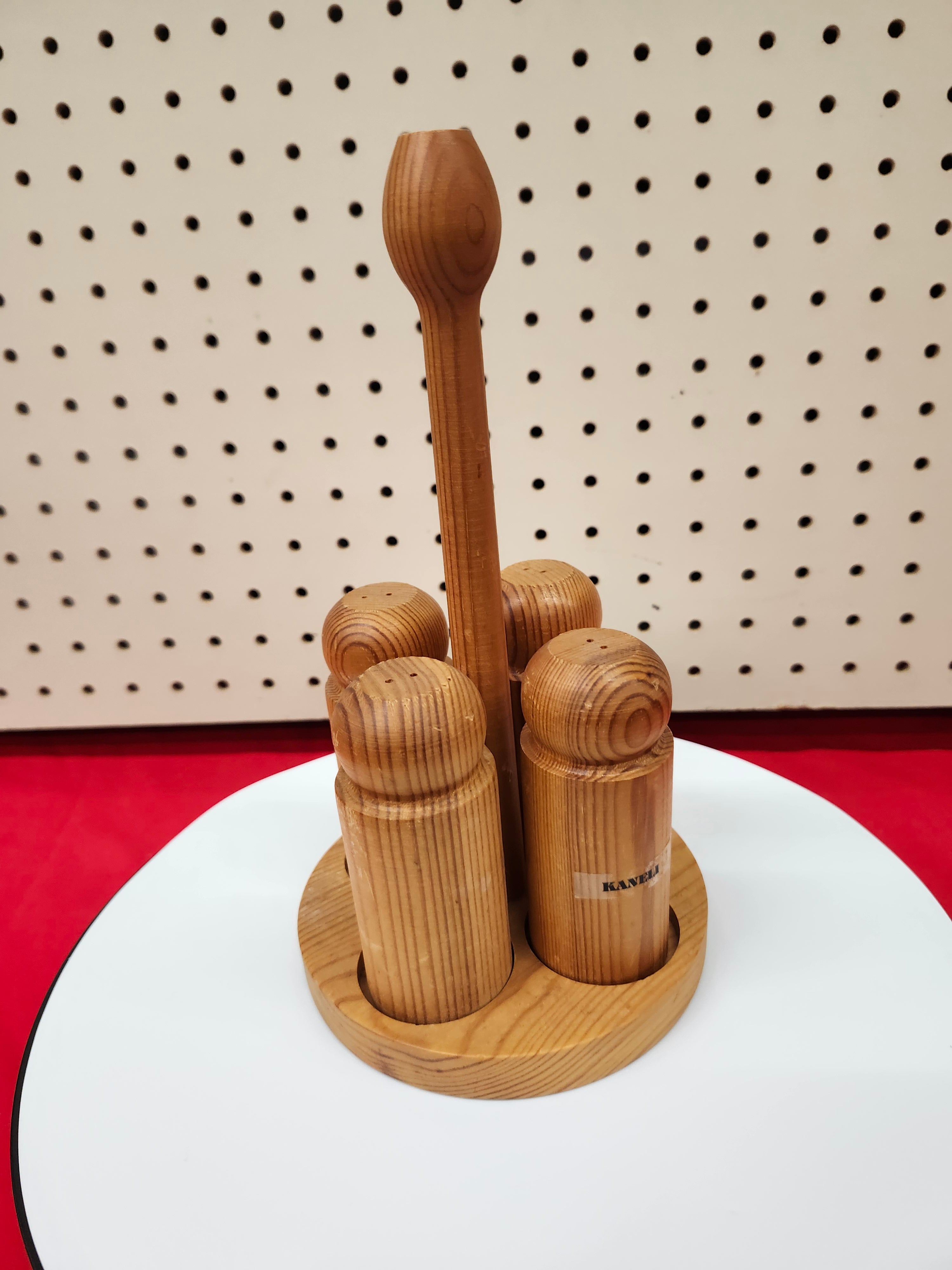 Salt & pepper wood shakers with stand