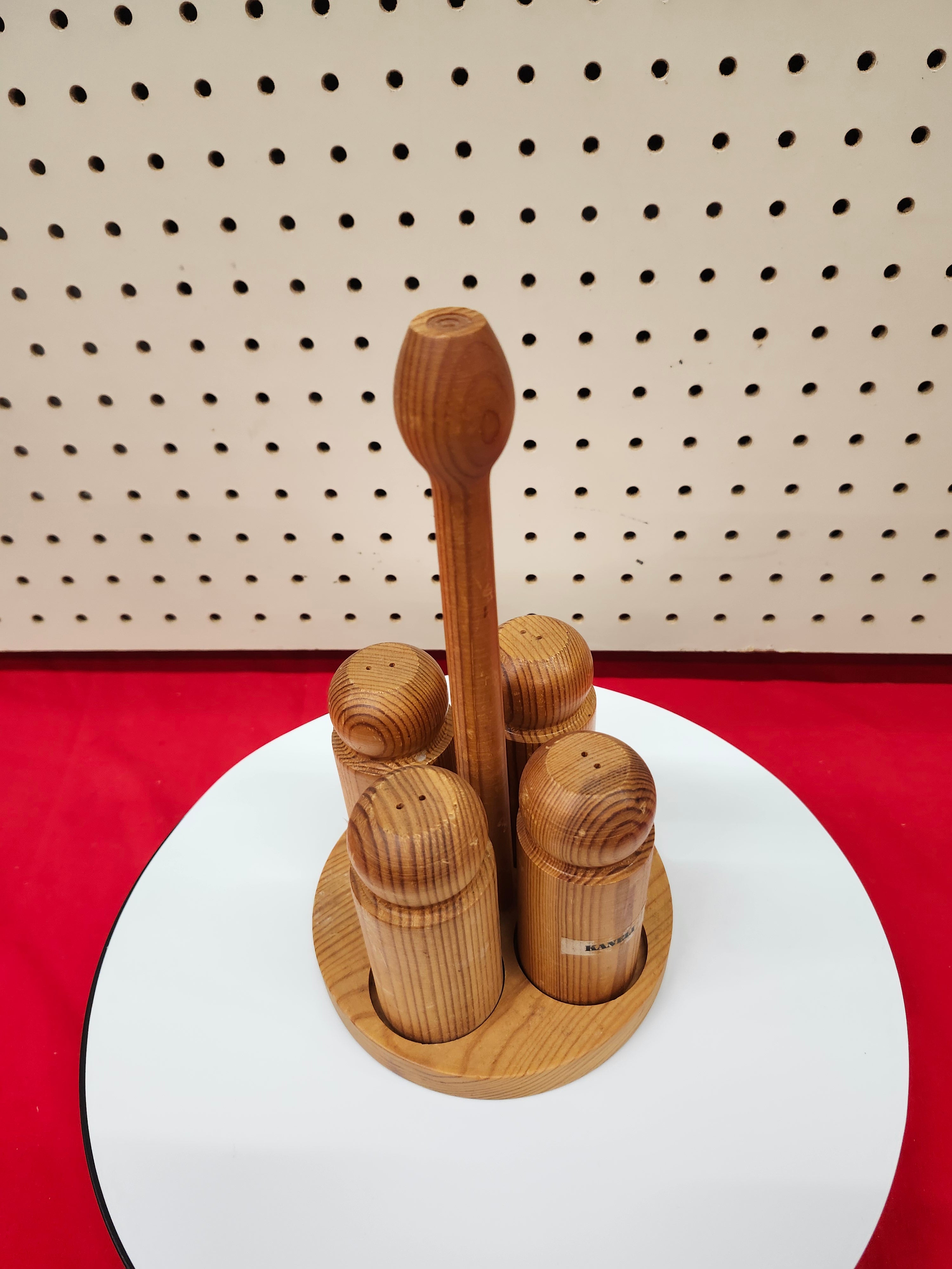 Salt & pepper wood shakers with stand