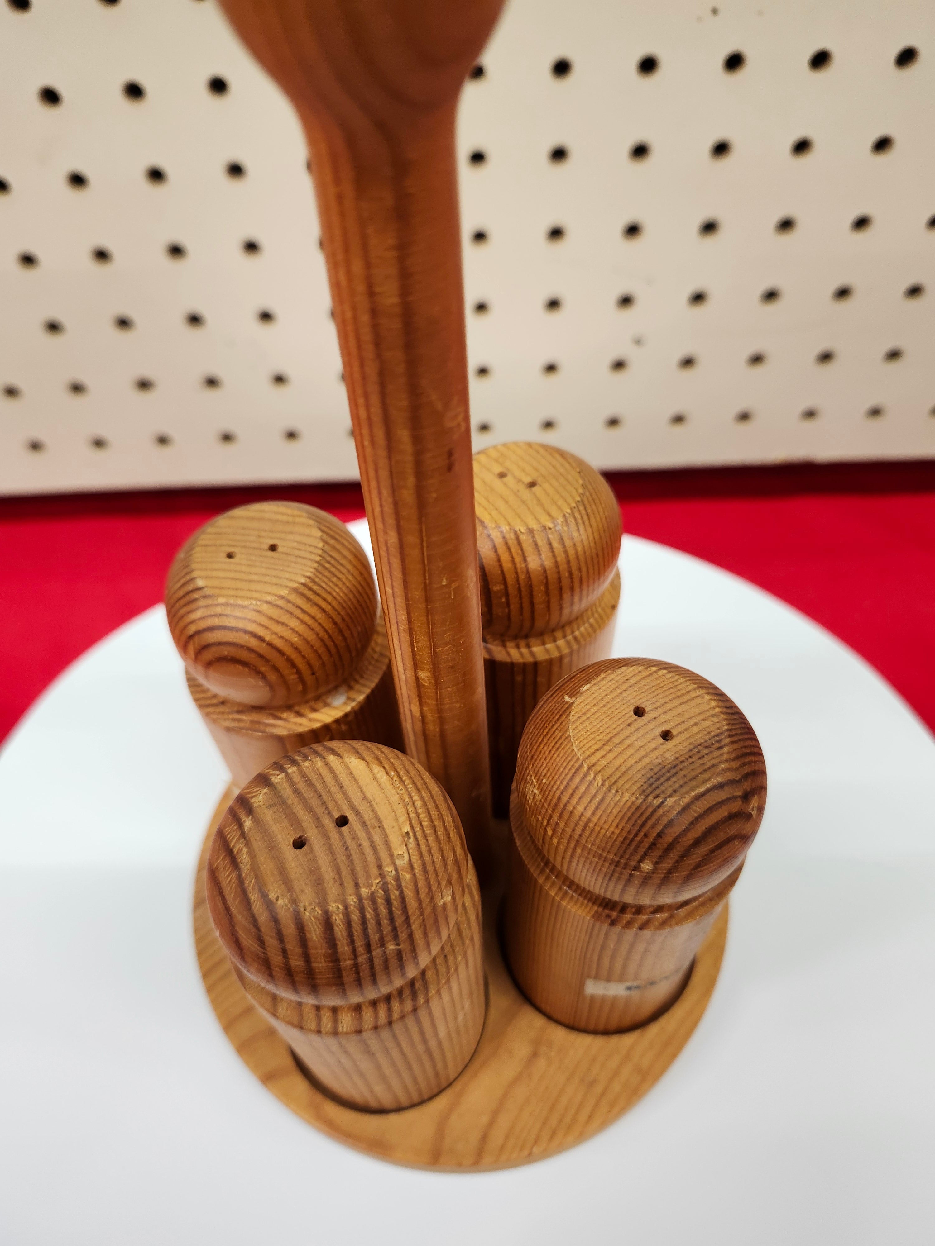 Salt & pepper wood shakers with stand