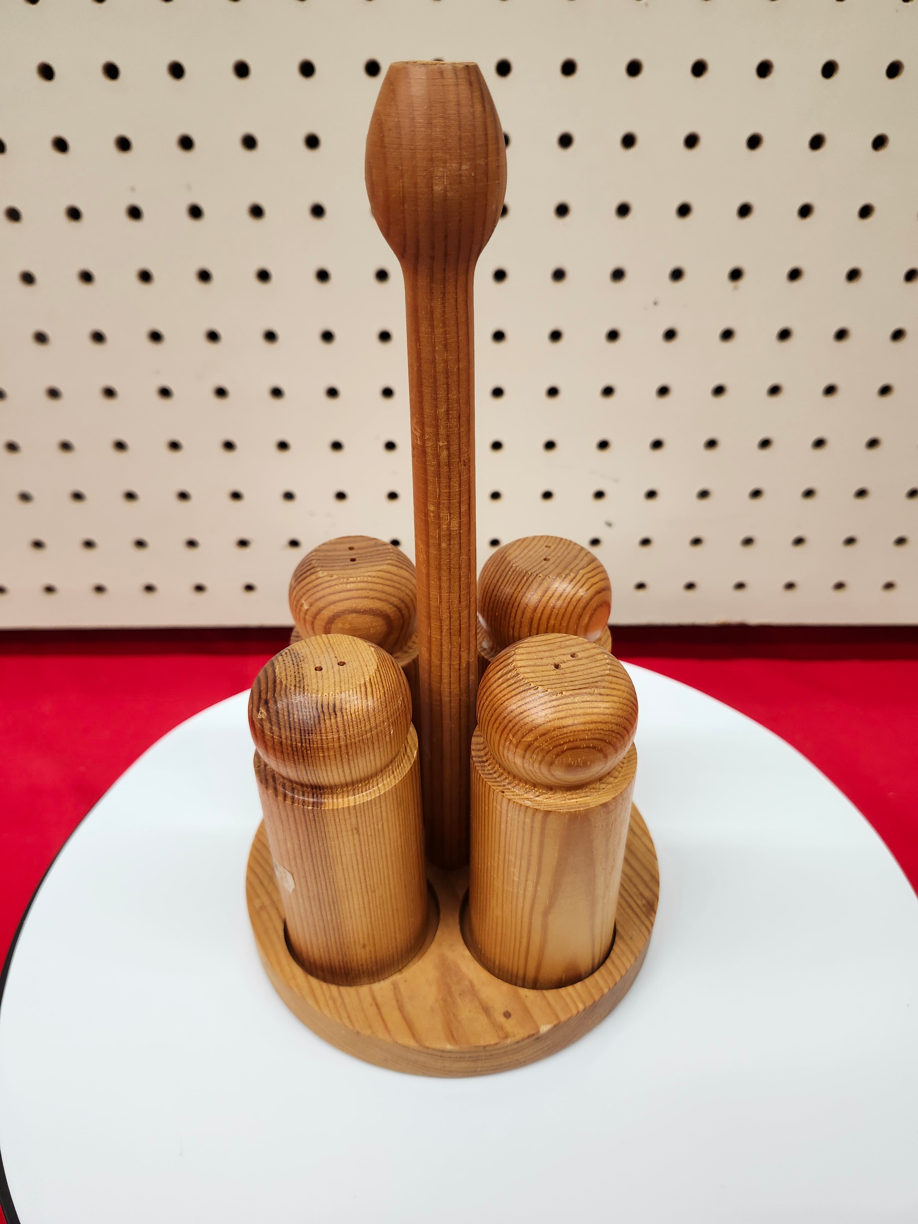 Salt & pepper wood shakers with stand