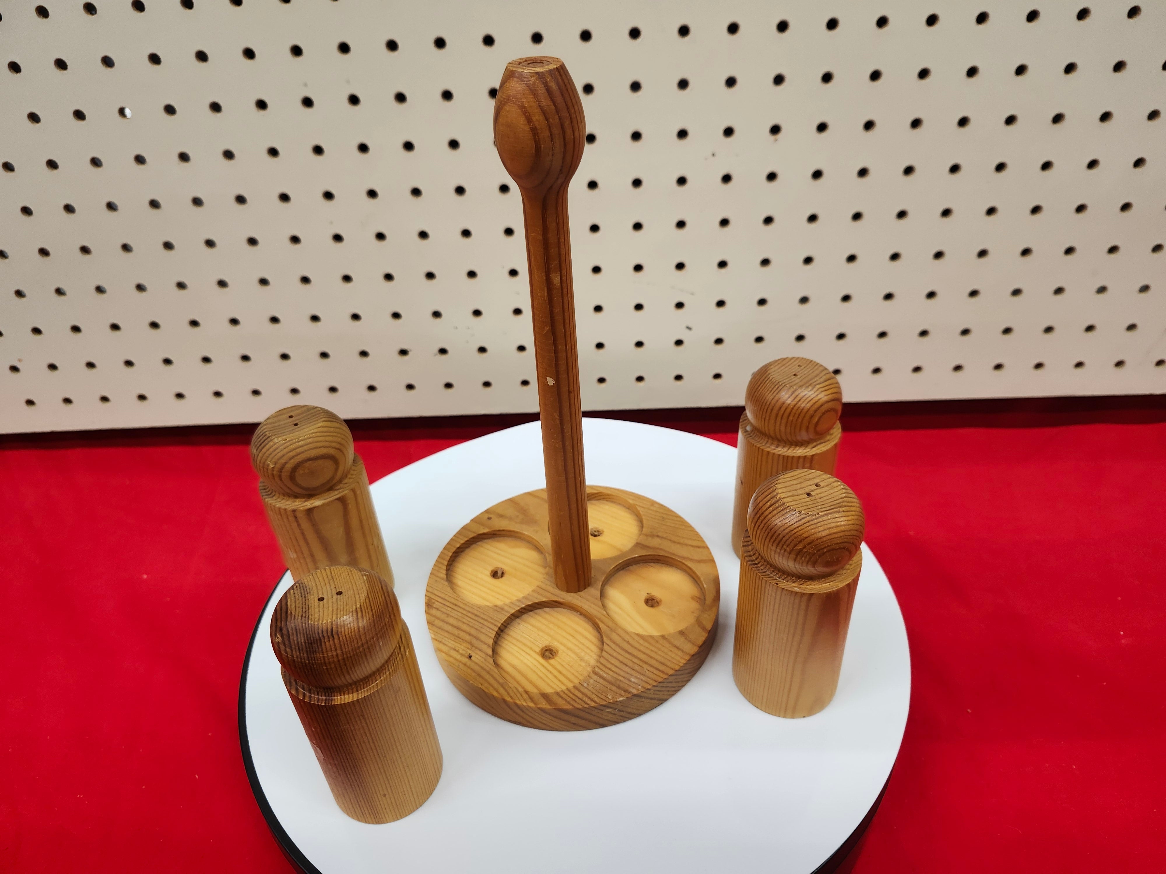 Salt & pepper wood shakers with stand