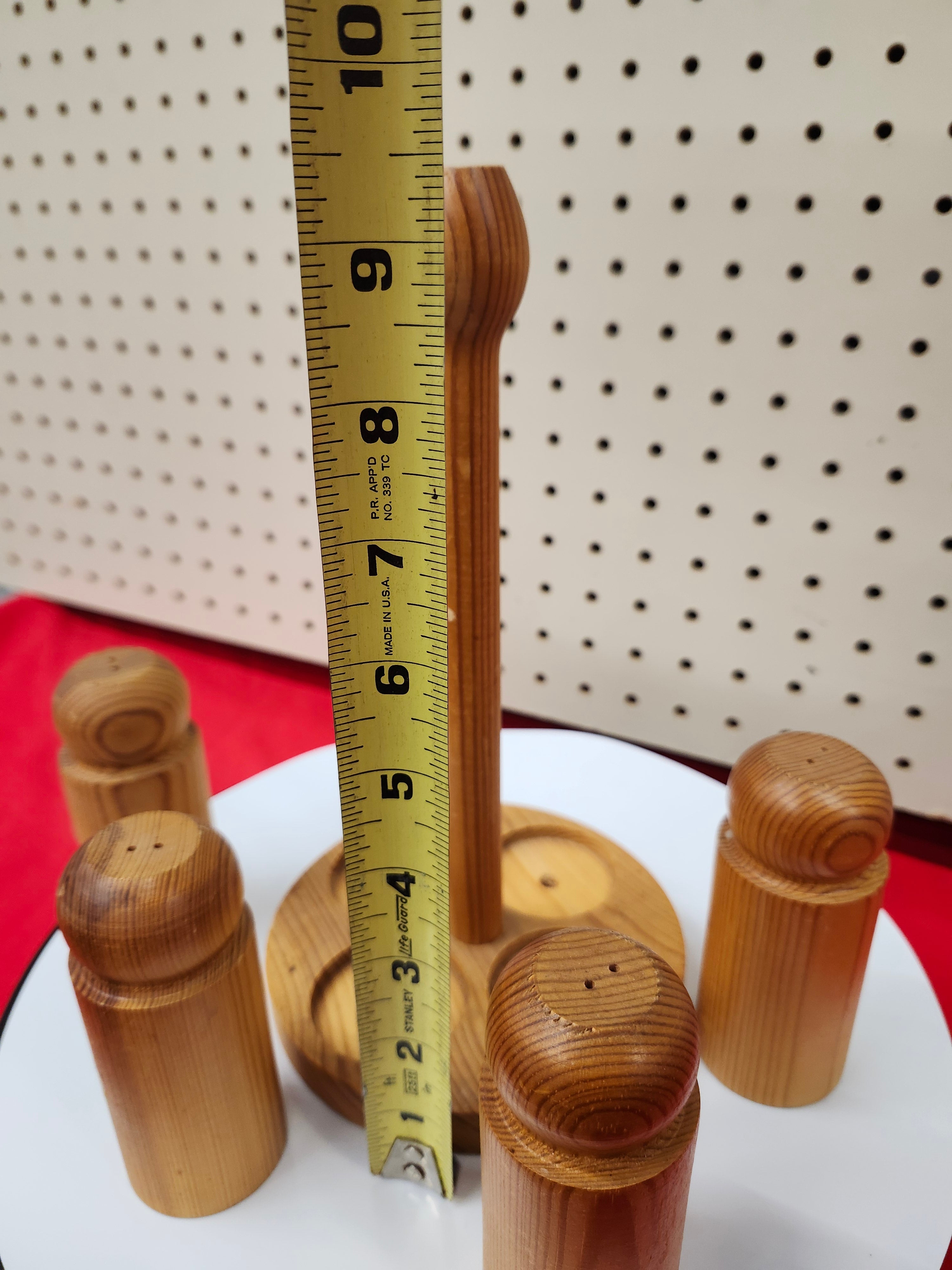 Salt & pepper wood shakers with stand