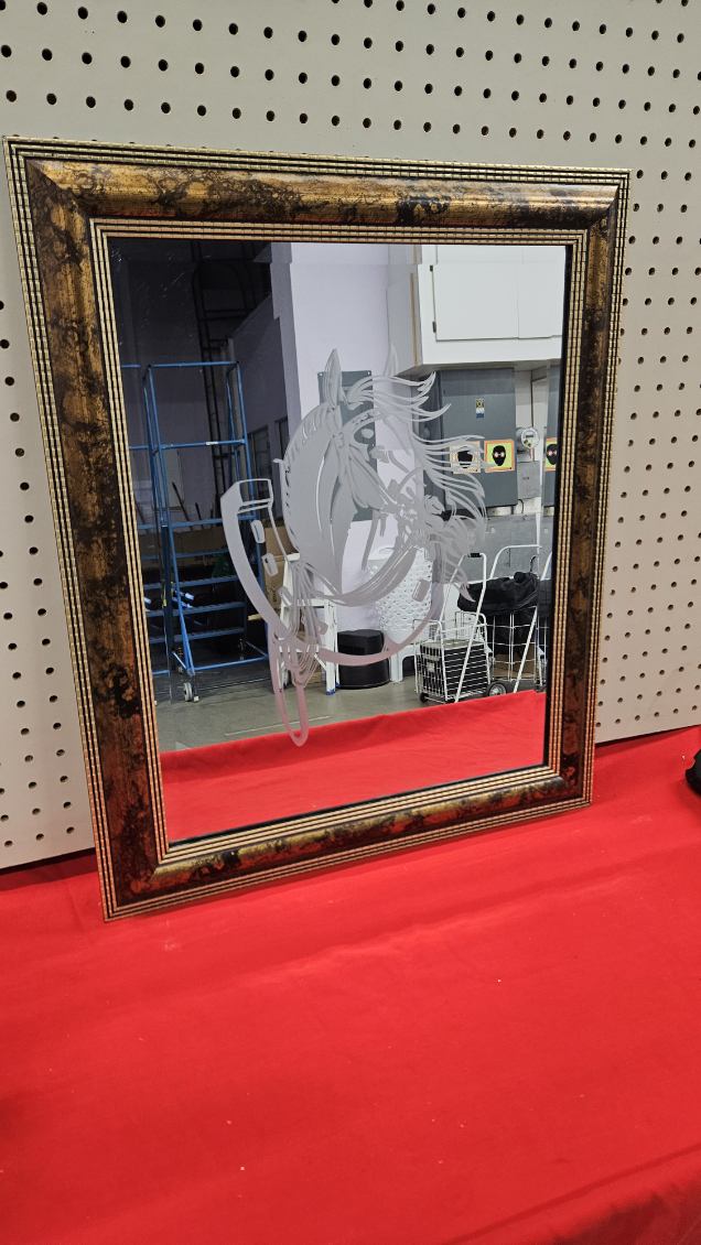 Aboriginal handmade etched mirror of horse