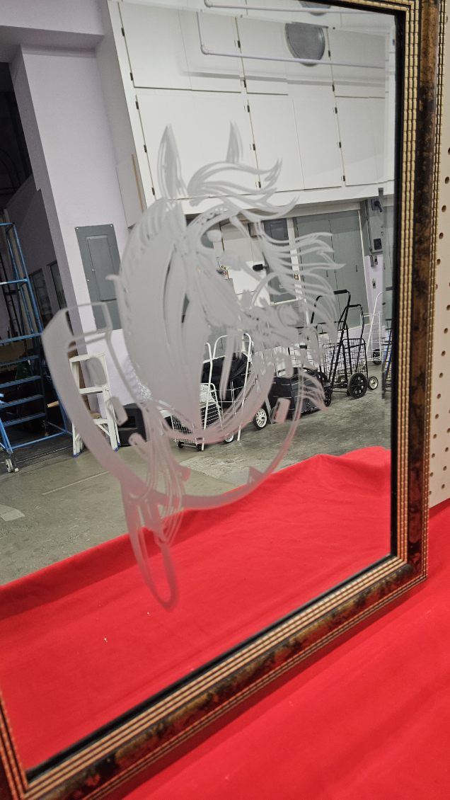 Aboriginal handmade etched mirror of horse