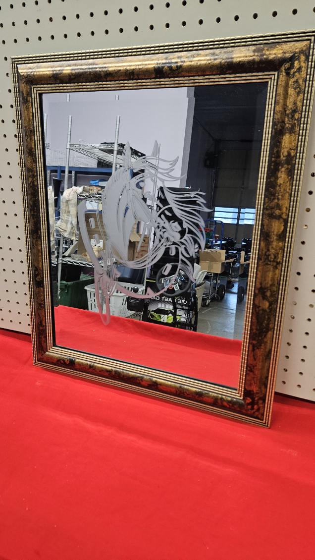 Aboriginal handmade etched mirror of horse