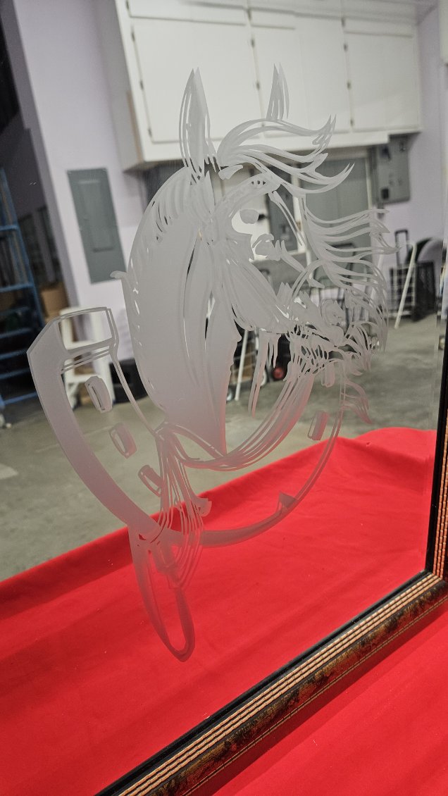 Aboriginal handmade etched mirror of horse