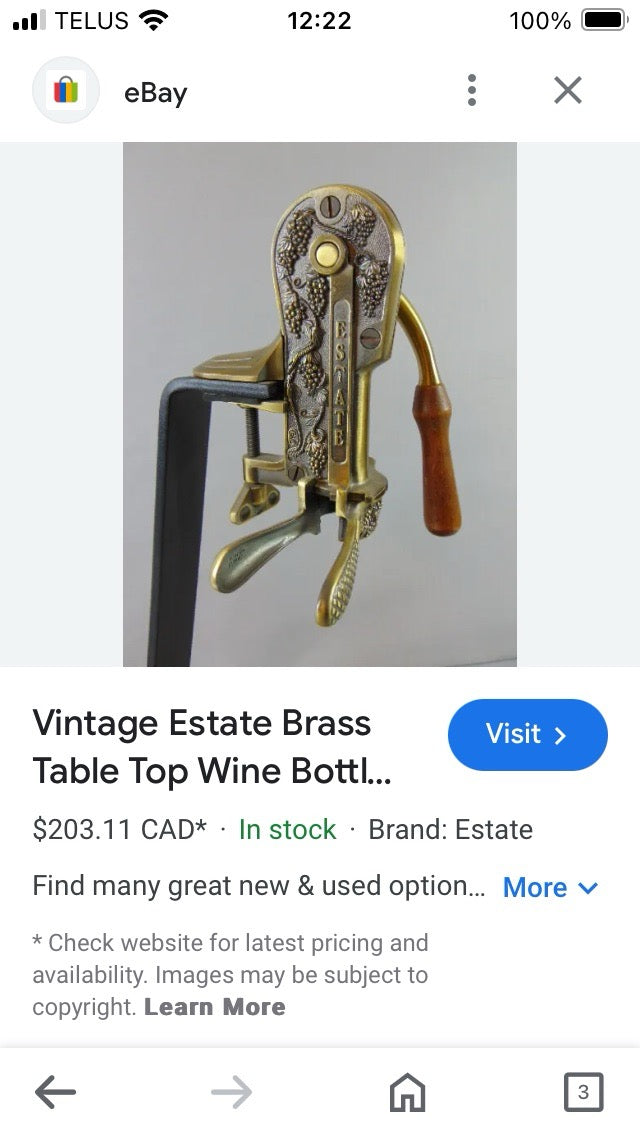 Brass Estate brass table top wine bottle opener