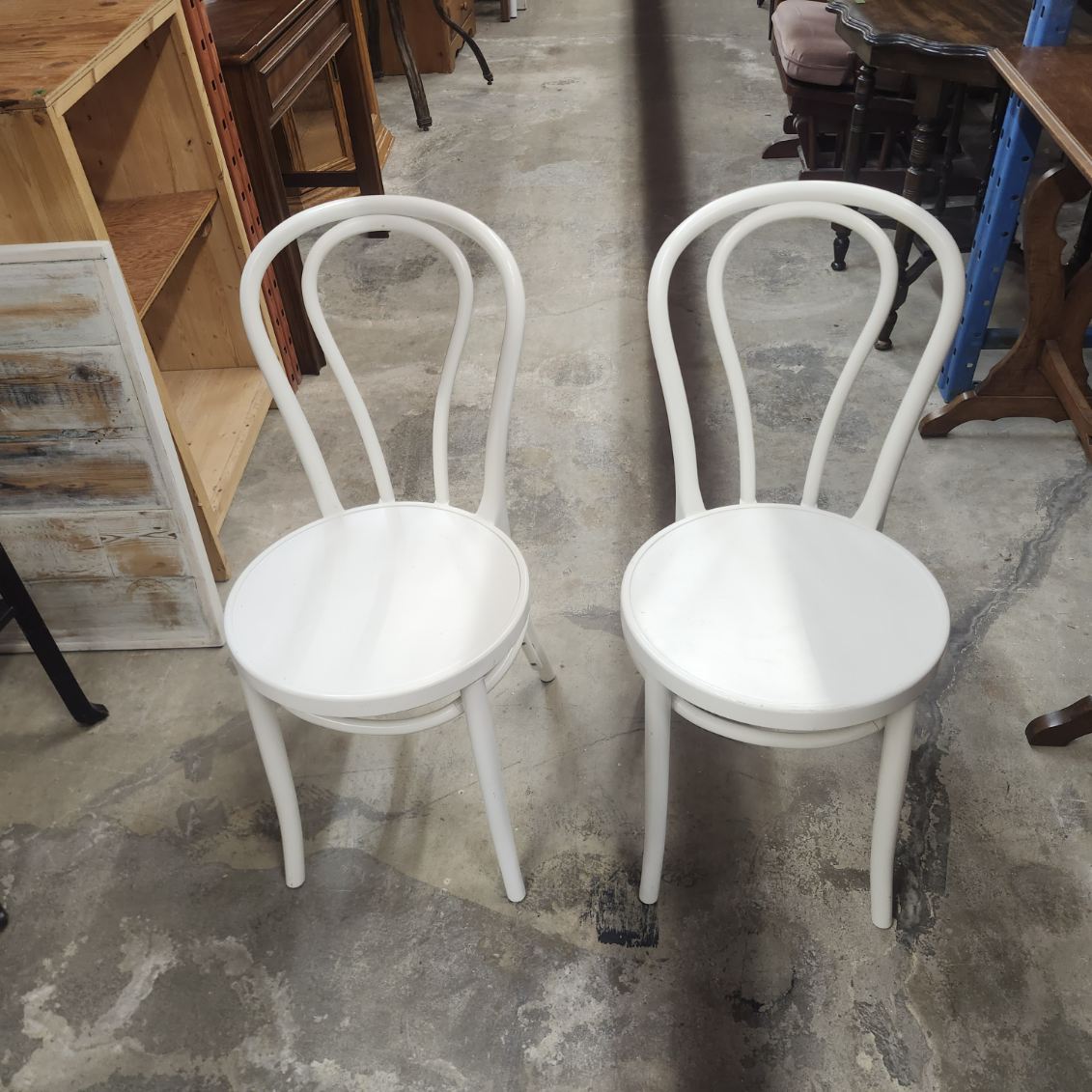 Pair of White Bentwood Cafe Dining Chairs