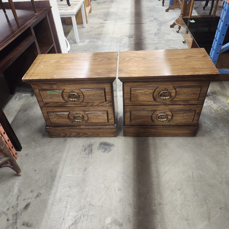 Pair of Nightstands 2-Drawer End Tables Vintage