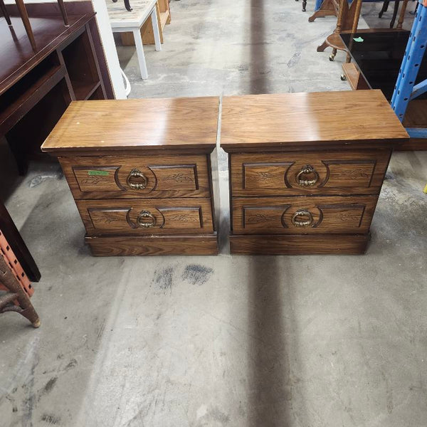 Pair of Nightstands 2-Drawer End Tables Vintage