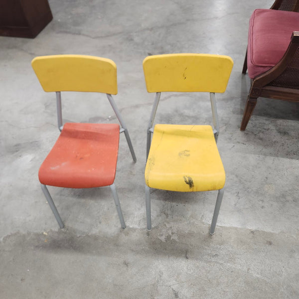 Pair of Vintage Kids Chairs Metal Frame Primary Colors