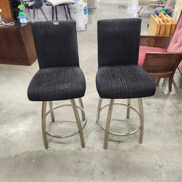 Pair of Modern Bar Stools Upholstered Black Fabric