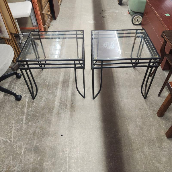 Pair of Glass End Tables Square Black Metal