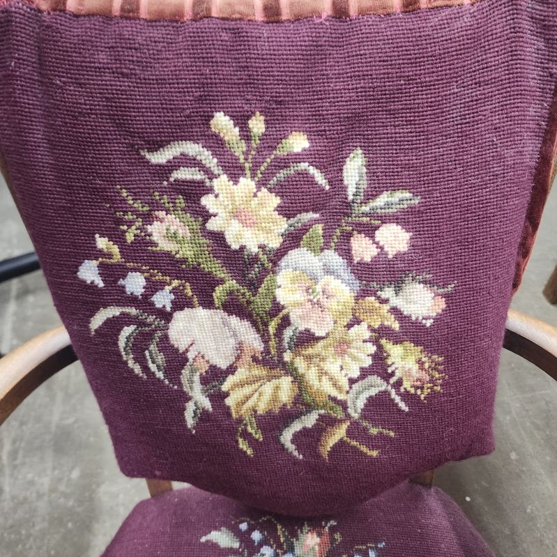 Antique Rocking Chair Wood Tapestry Needlepoint