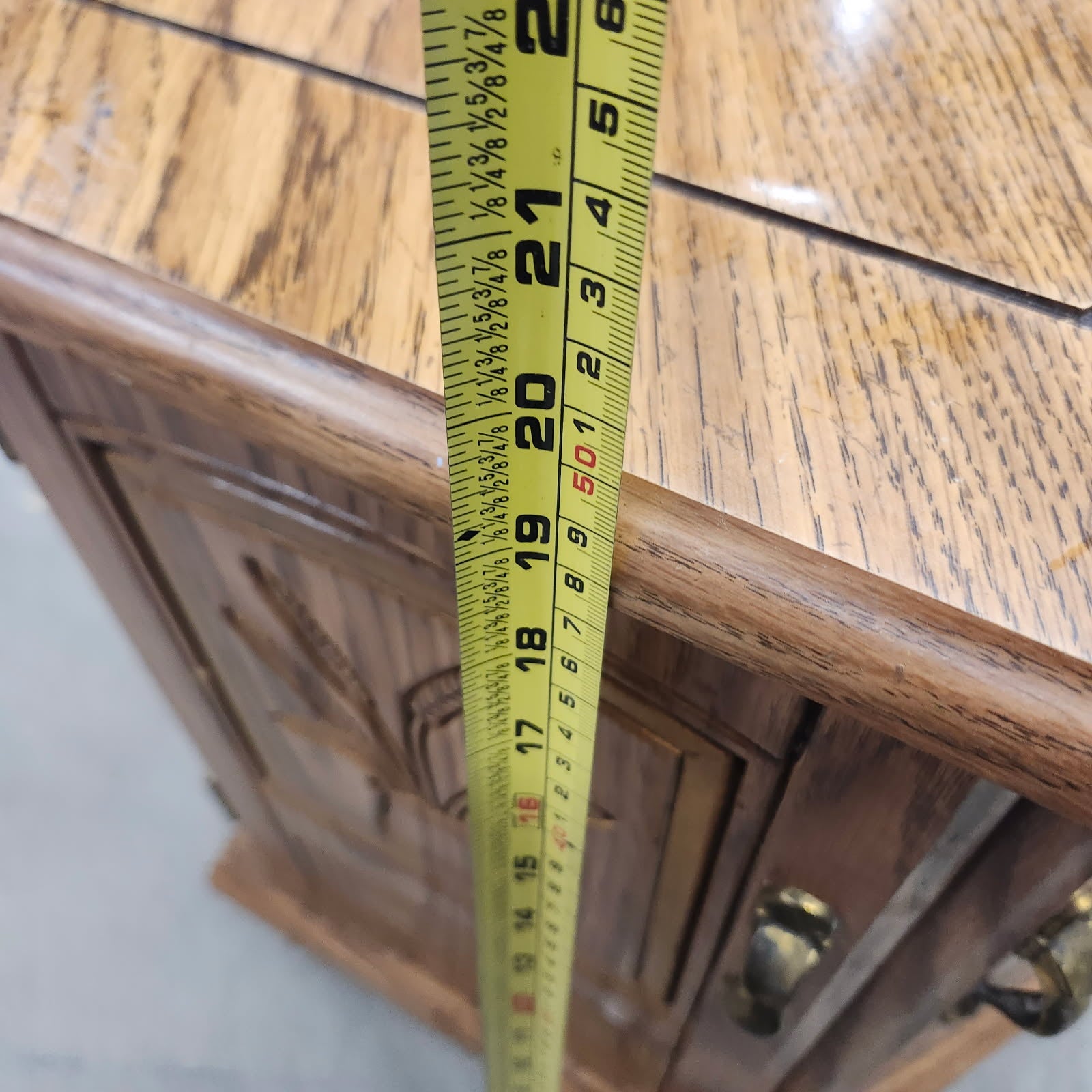 Hexagon End Table Cabinet Oak Wood Storage