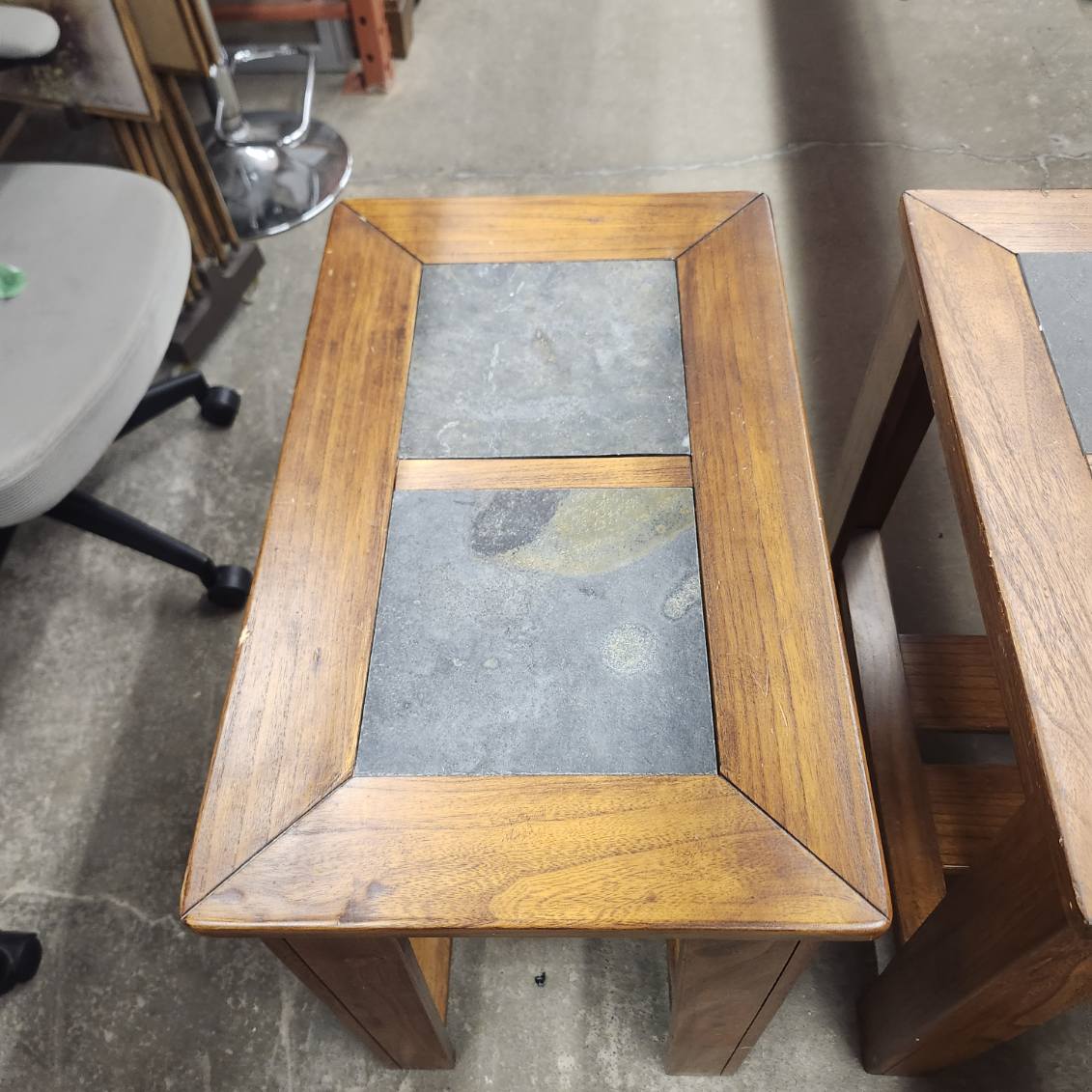Pair of Slate Top End Tables Wood Frame