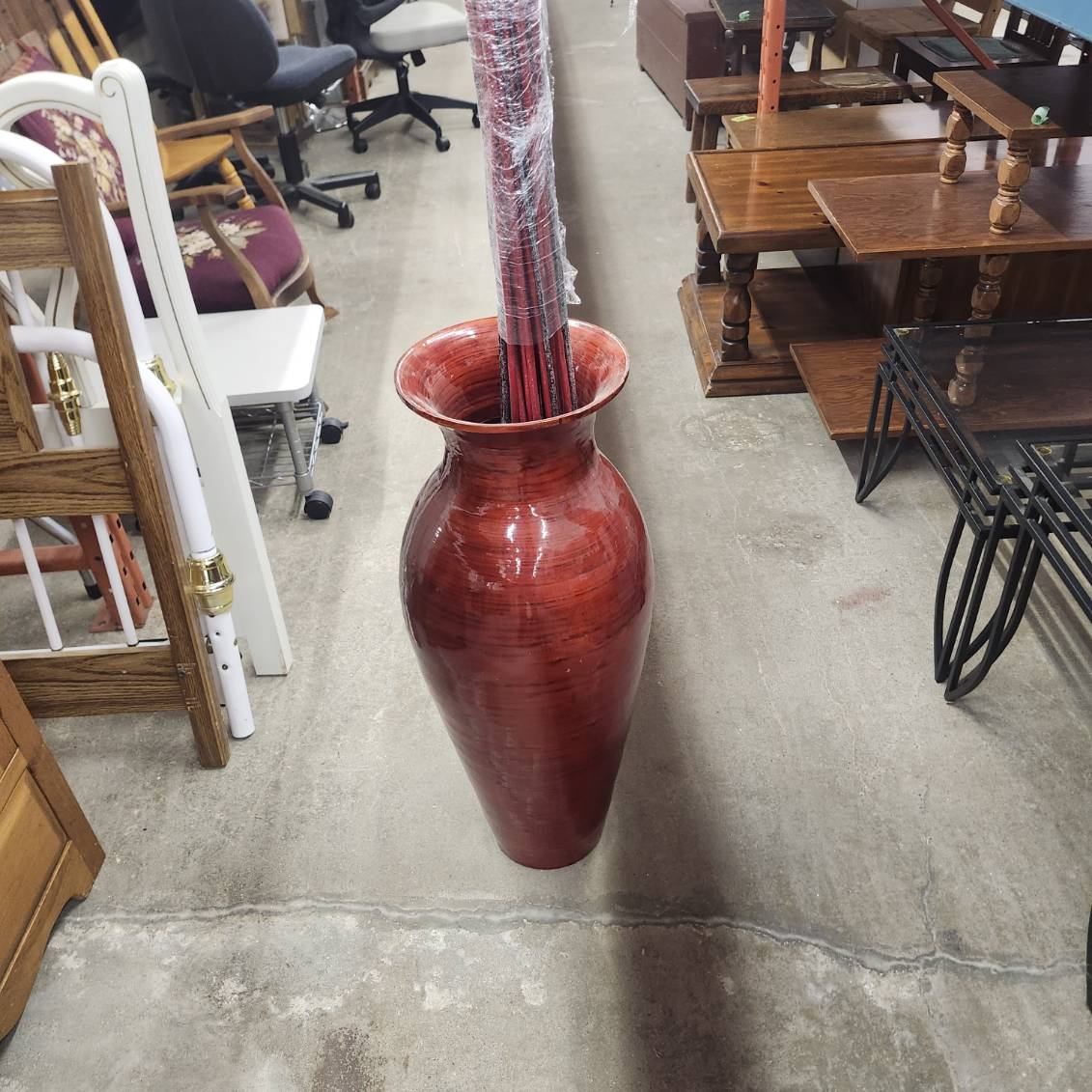 Floor Vase Red Bamboo Look Decor