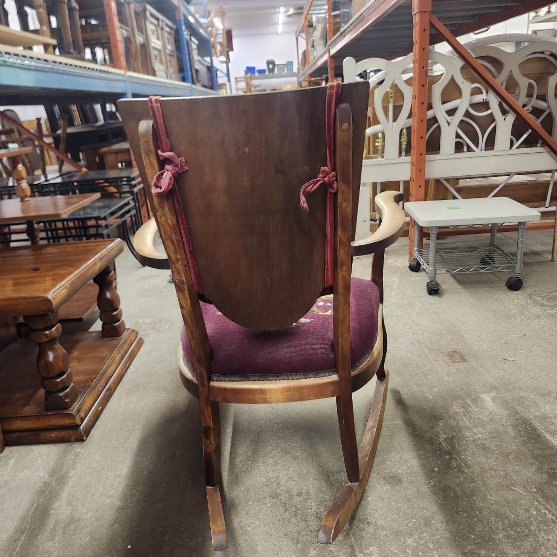 Antique Rocking Chair Wood Tapestry Needlepoint