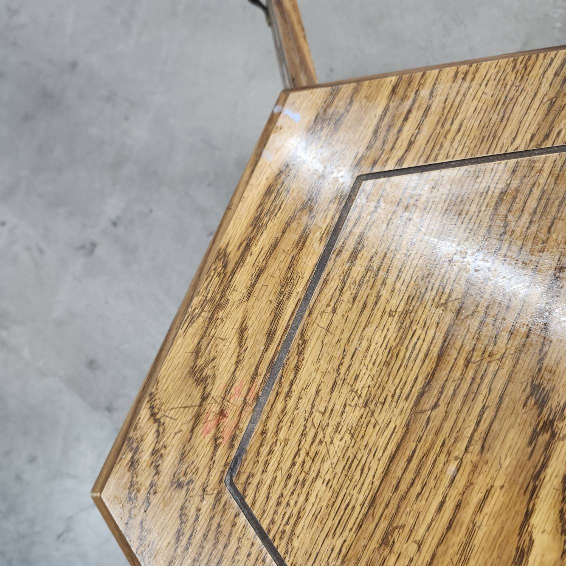 Hexagon End Table Cabinet Oak Wood Storage