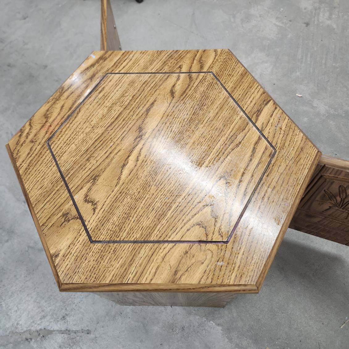 Hexagon End Table Cabinet Oak Wood Storage