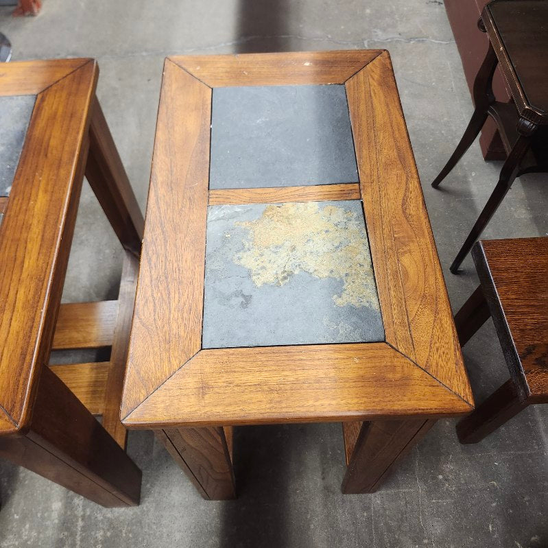 Pair of Slate Top End Tables Wood Frame