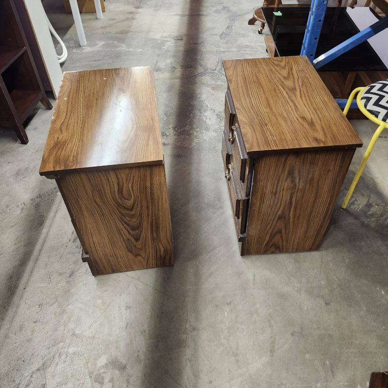 Pair of Nightstands 2-Drawer End Tables Vintage