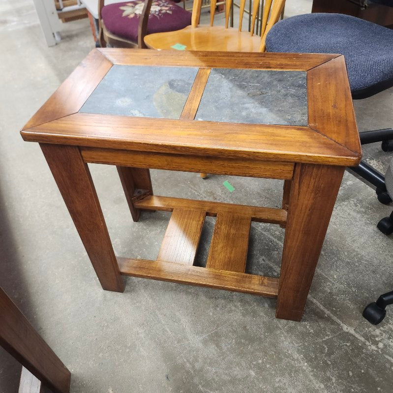 Pair of Slate Top End Tables Wood Frame