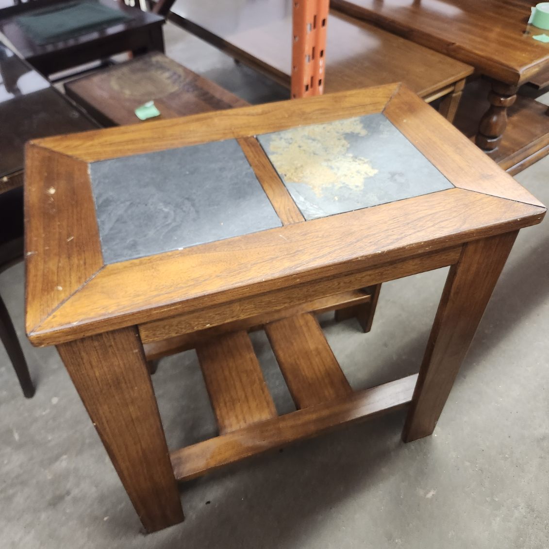 Pair of Slate Top End Tables Wood Frame